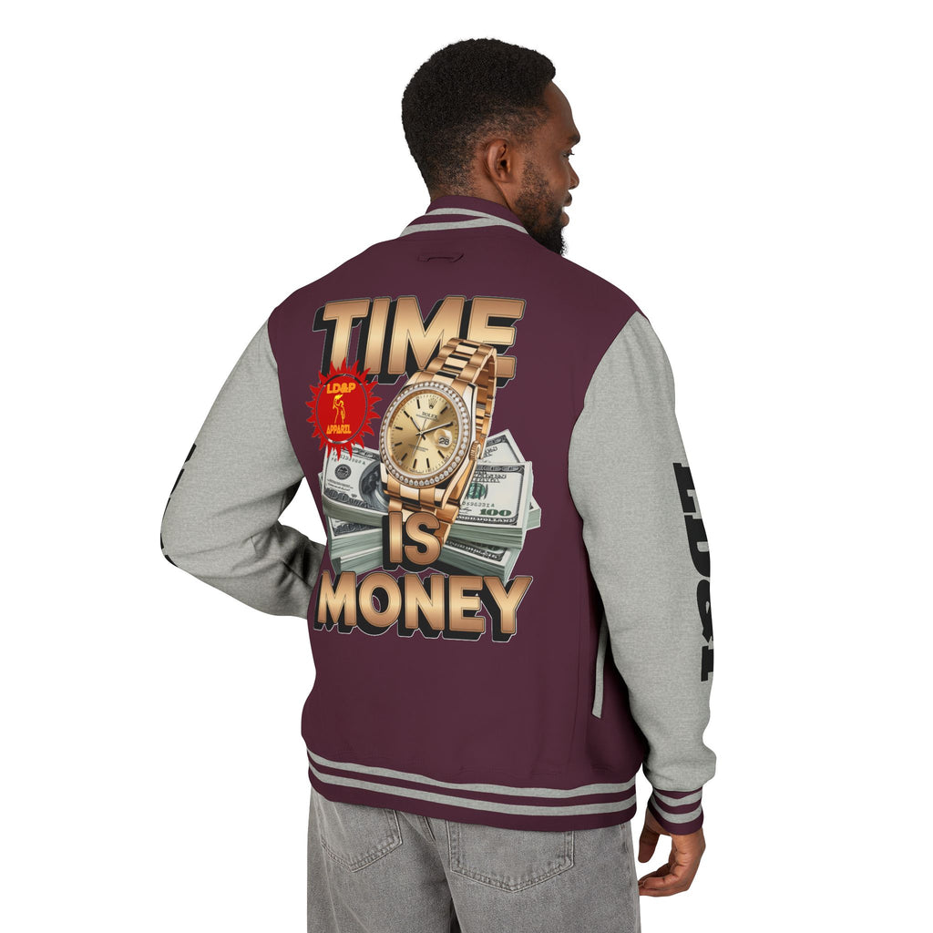 Unisex Heavyweight Letterman Jacket – Time is Money Design