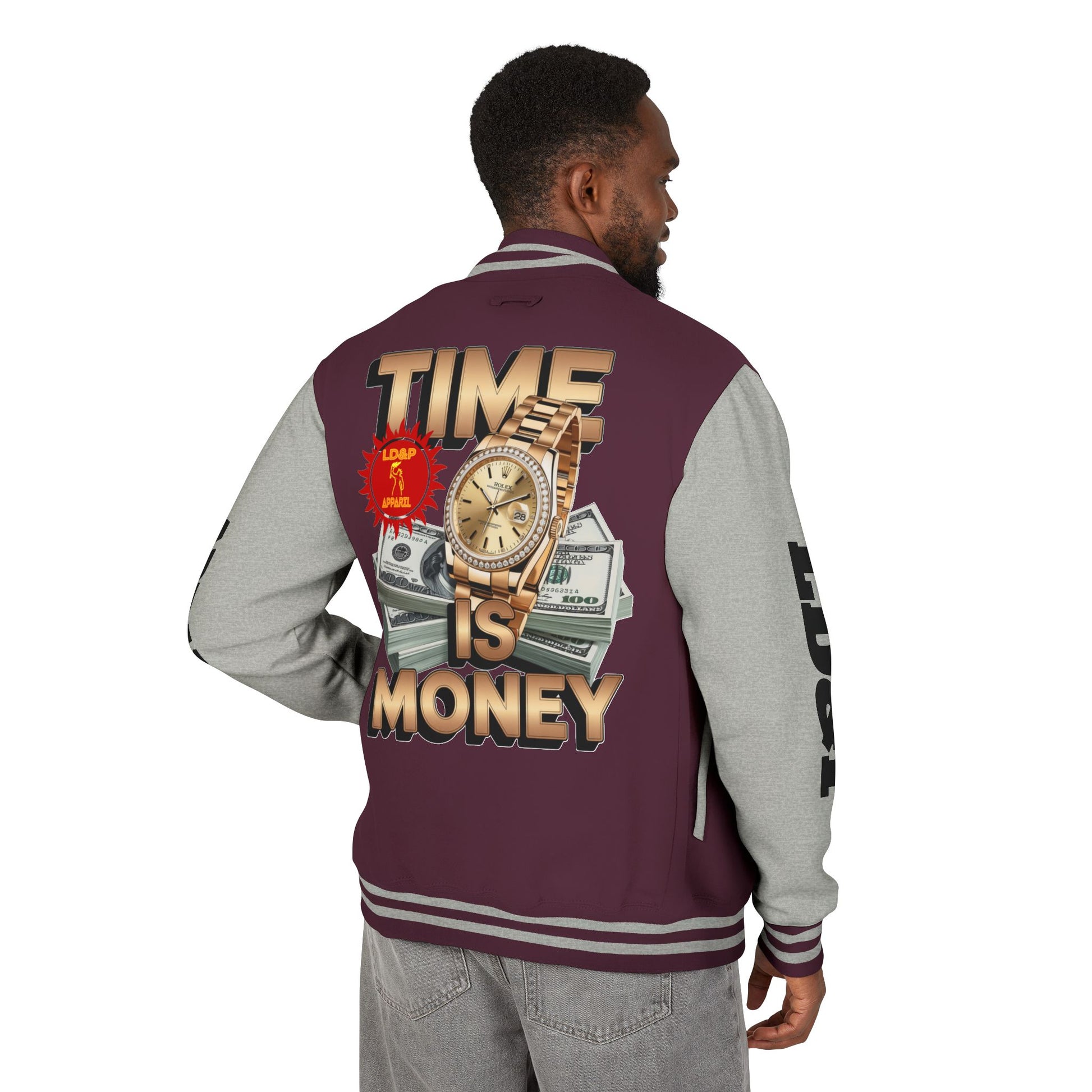 Unisex Heavyweight Letterman Jacket – Time is Money Design