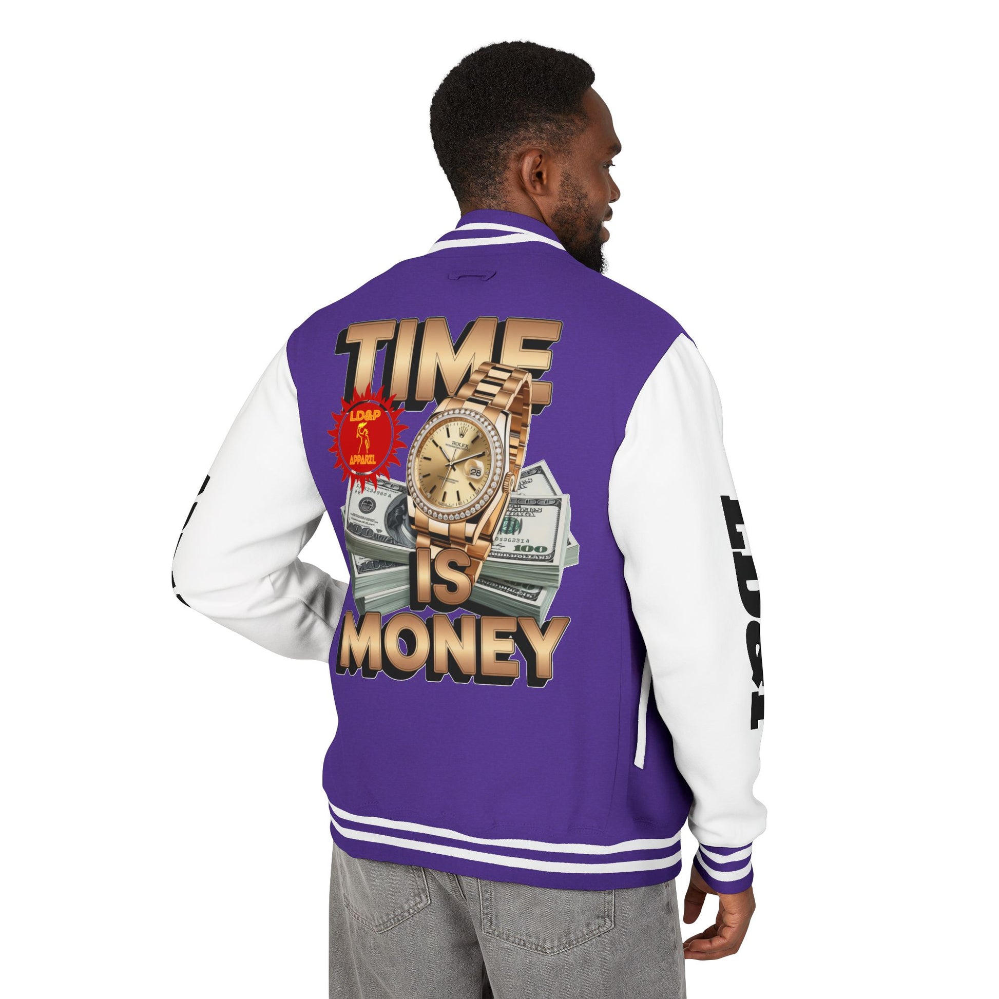 Unisex Heavyweight Letterman Jacket – Time is Money Design