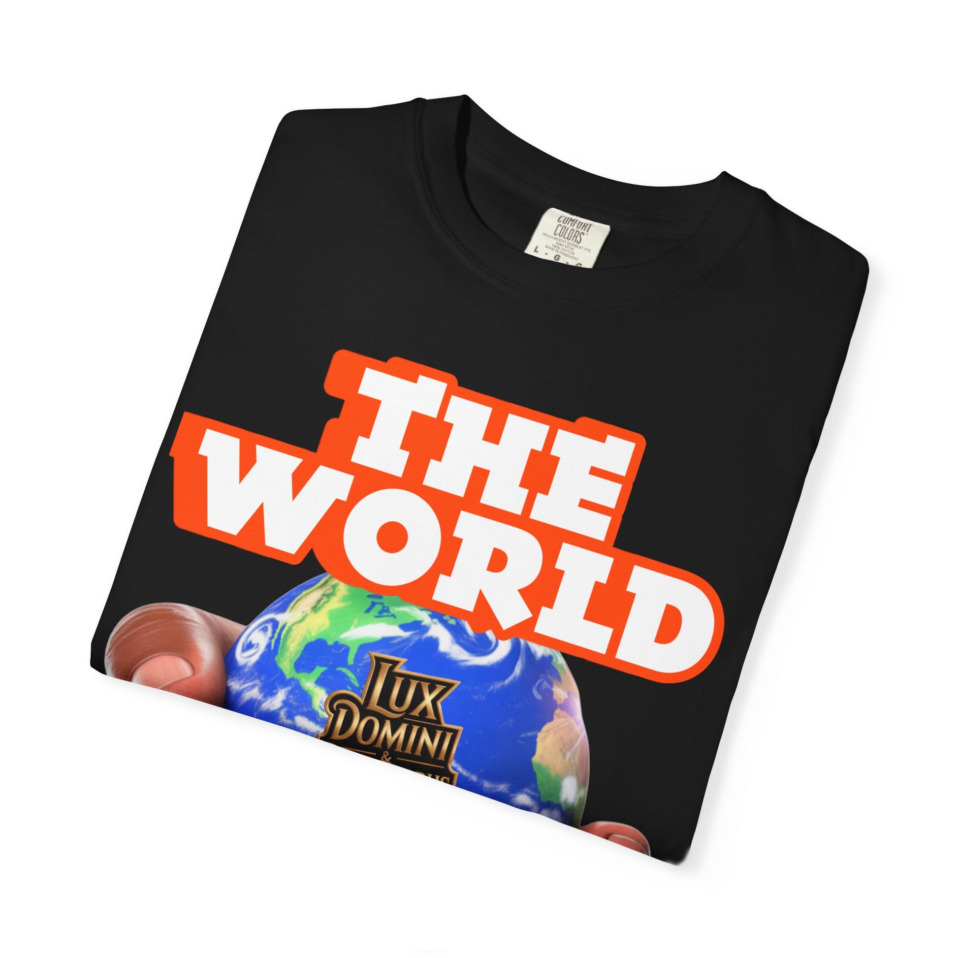 Unisex T-shirt Lux Domini and Phosphoros The World is Mine Design