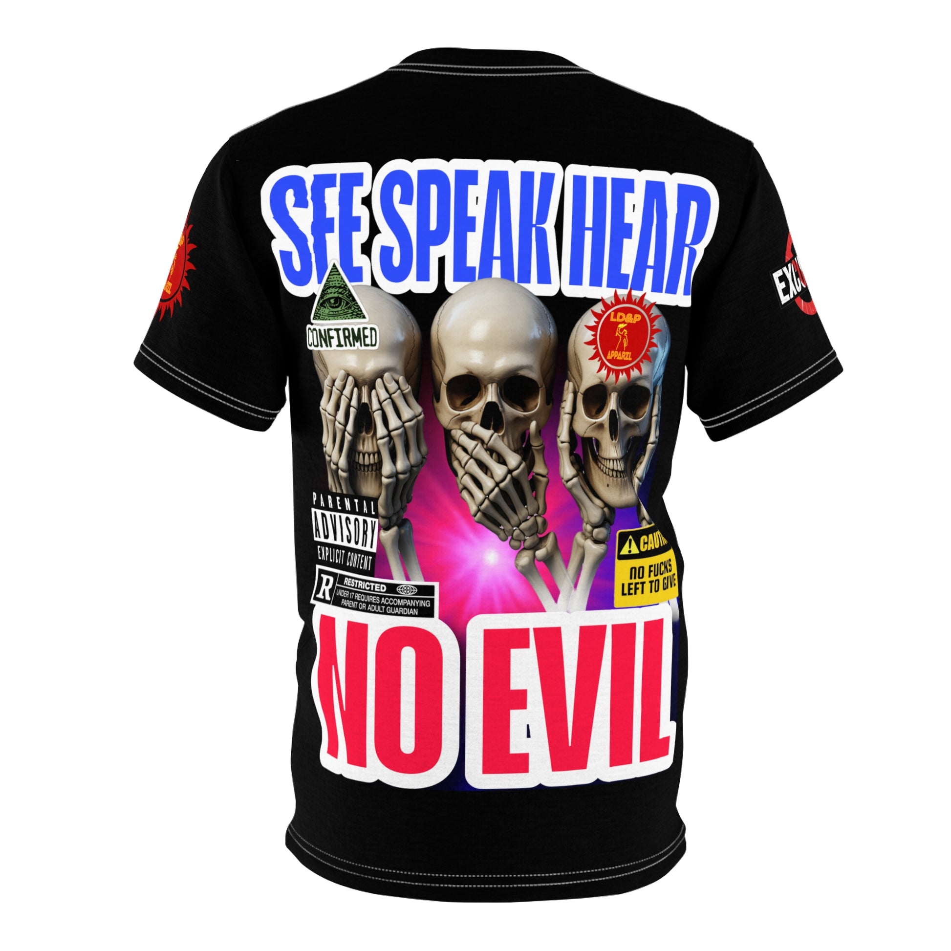 See Speak Hear No Evil Tee — Gothic Skull Graphic All-Over Print Shirtĺļ I