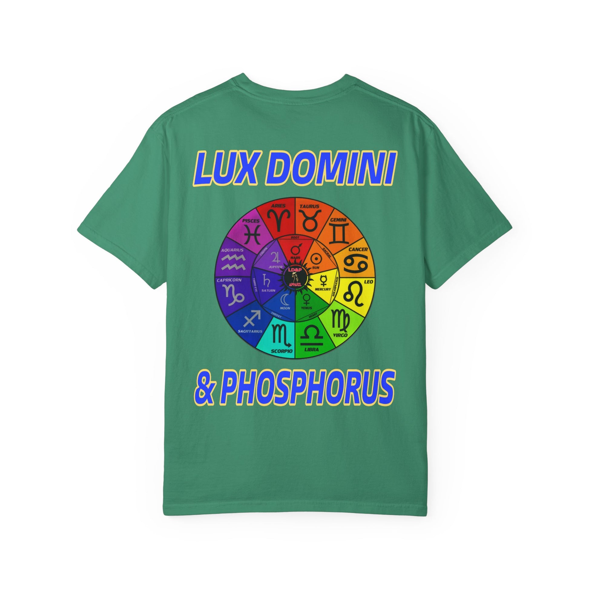 Unisex T-shirt Lux Domini and Phosphorus Zodiac Wheel Design
