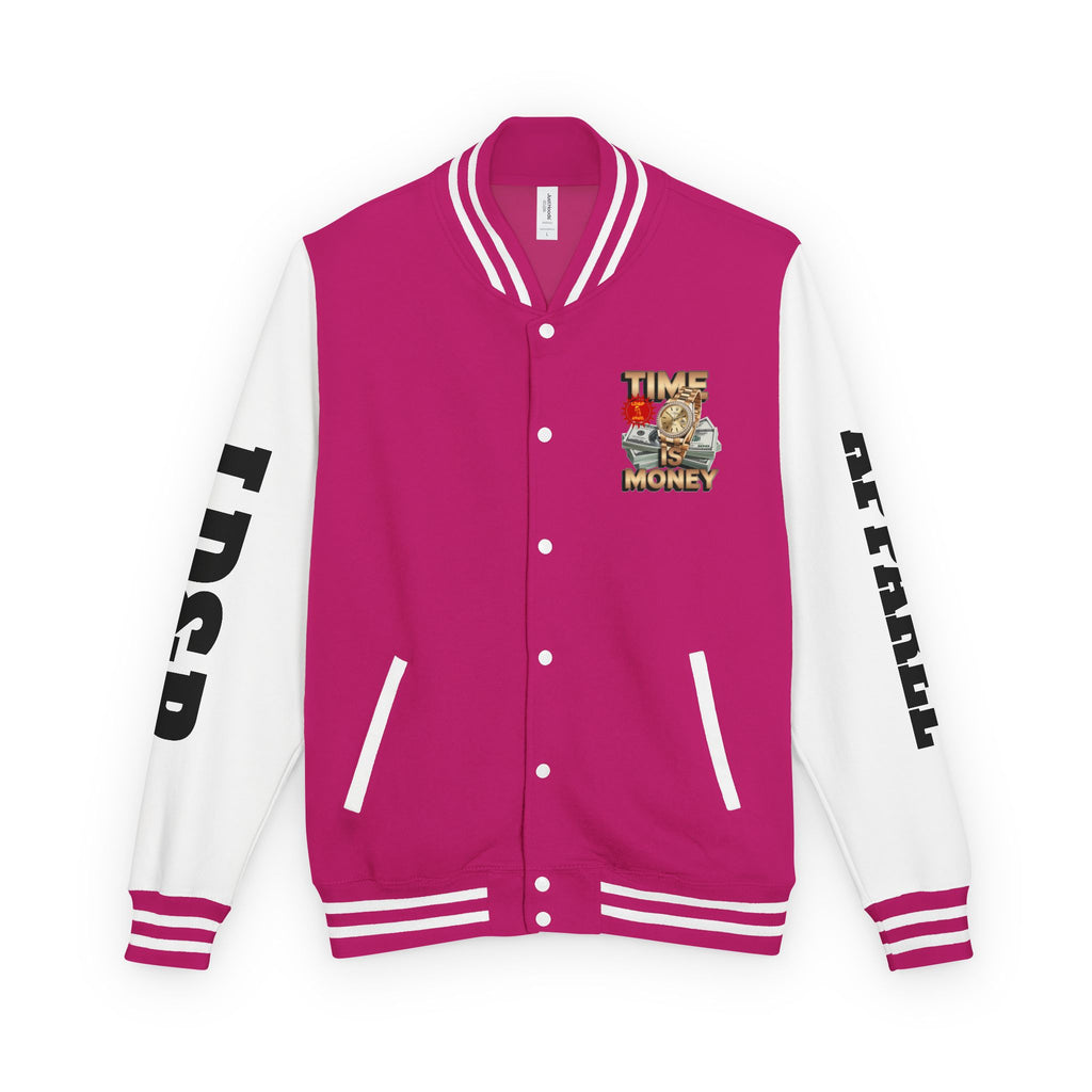 Unisex Heavyweight Letterman Jacket – Time is Money Design