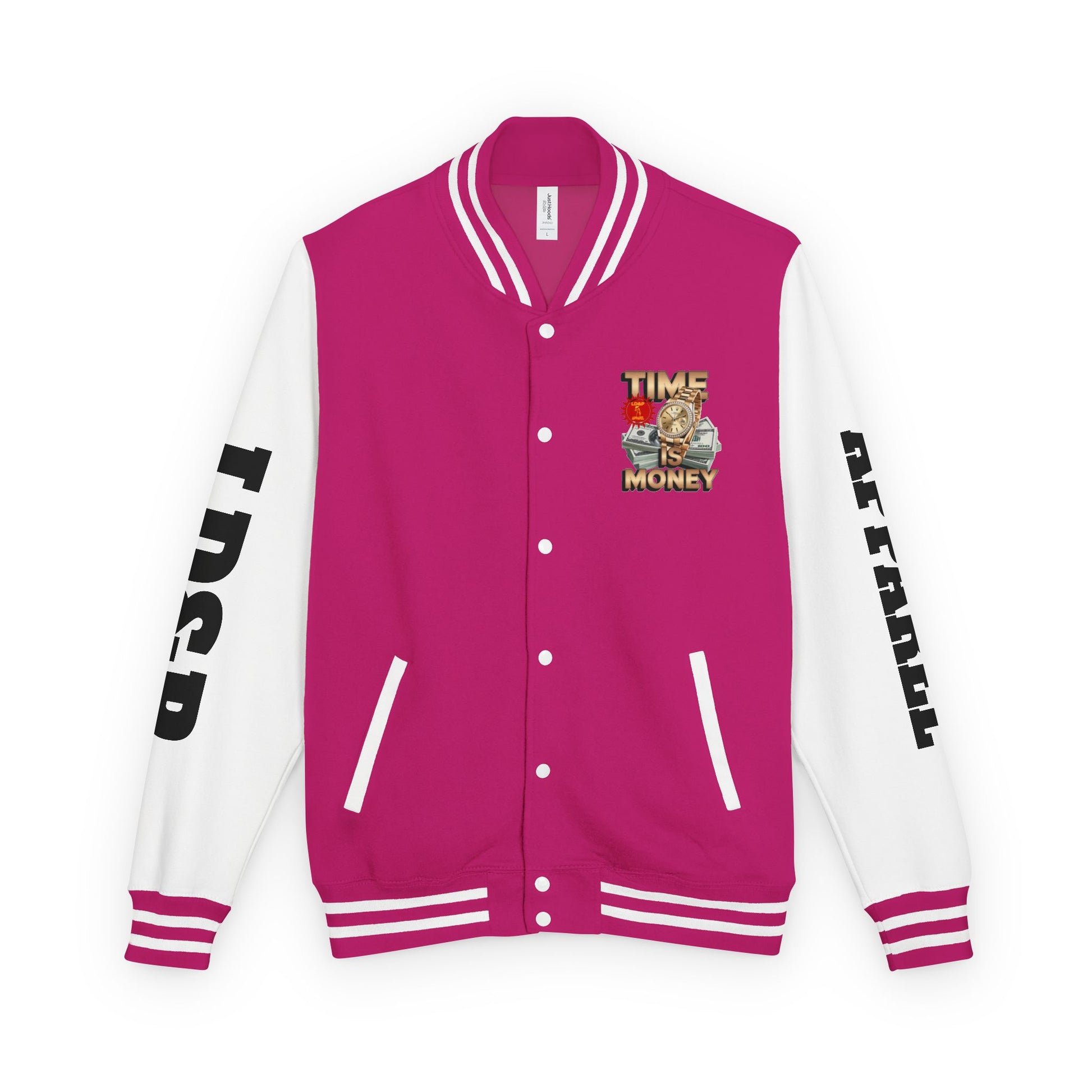 Unisex Heavyweight Letterman Jacket – Time is Money Design