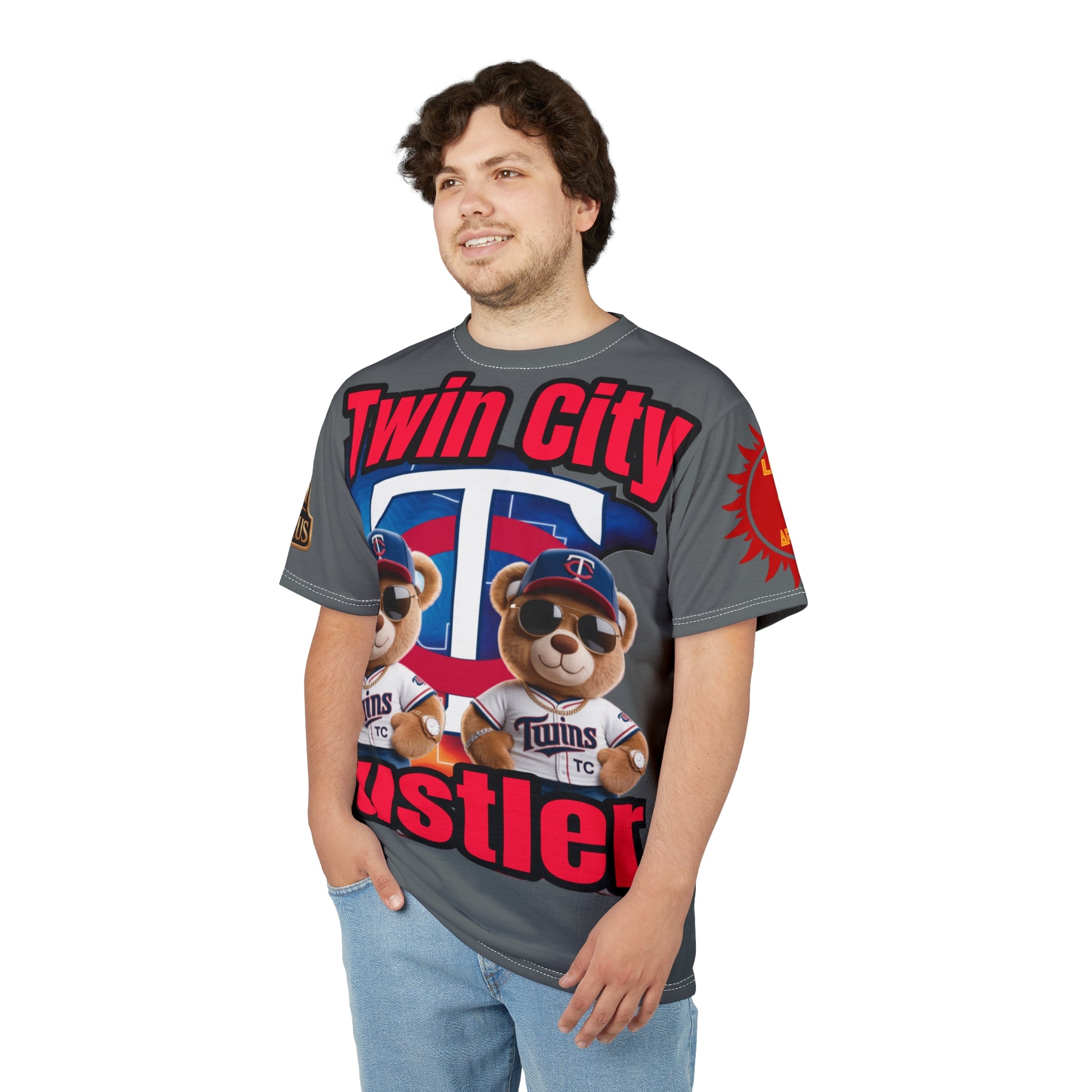 Grey Twin City HUSTLER Print Unisex Cut & Sew Tee