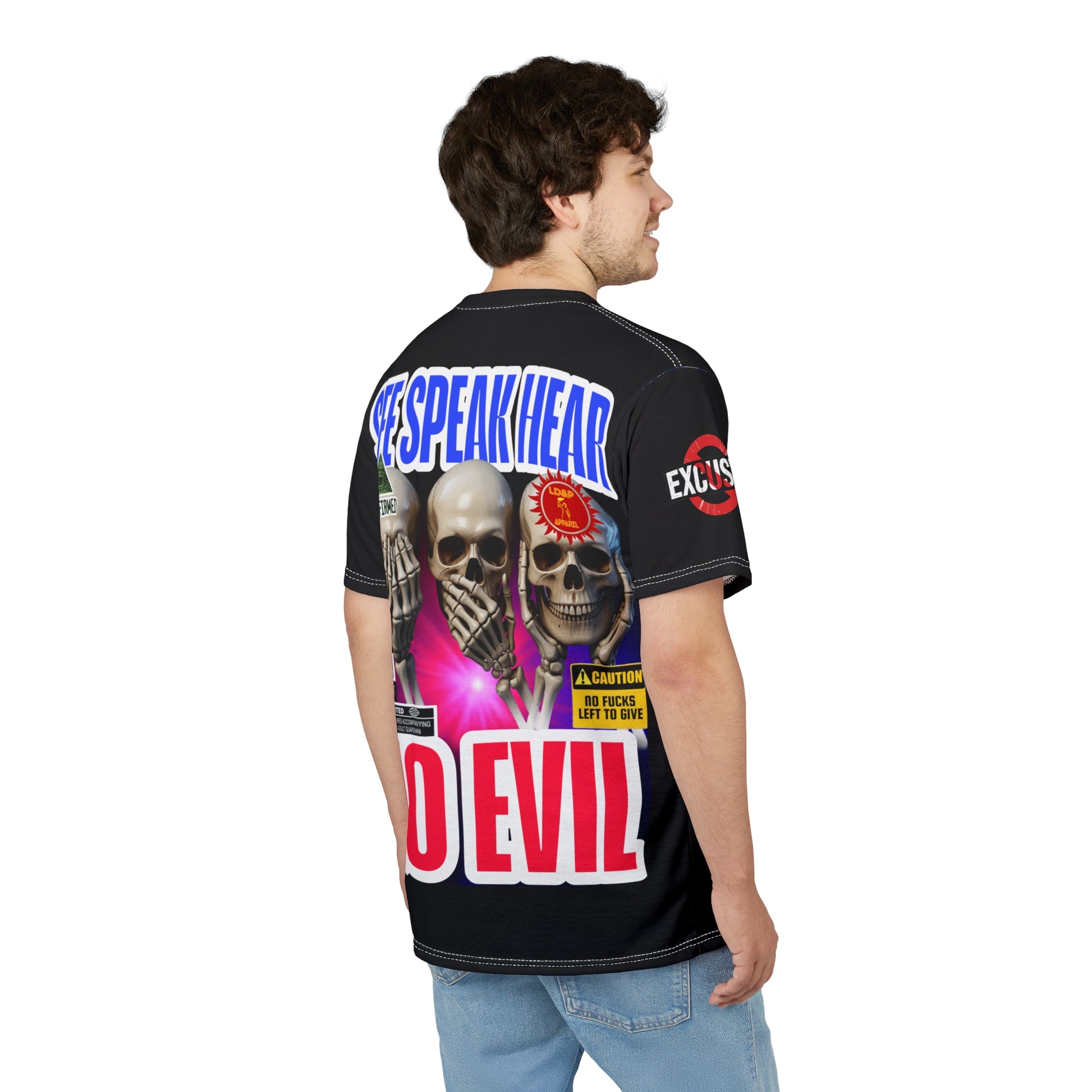 See Speak Hear No Evil Tee — Gothic Skull Graphic All-Over Print Shirtĺļ I