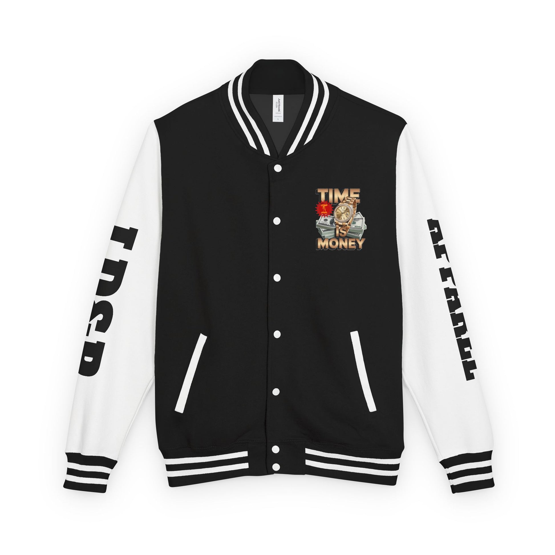 Unisex Heavyweight Letterman Jacket – Time is Money Design