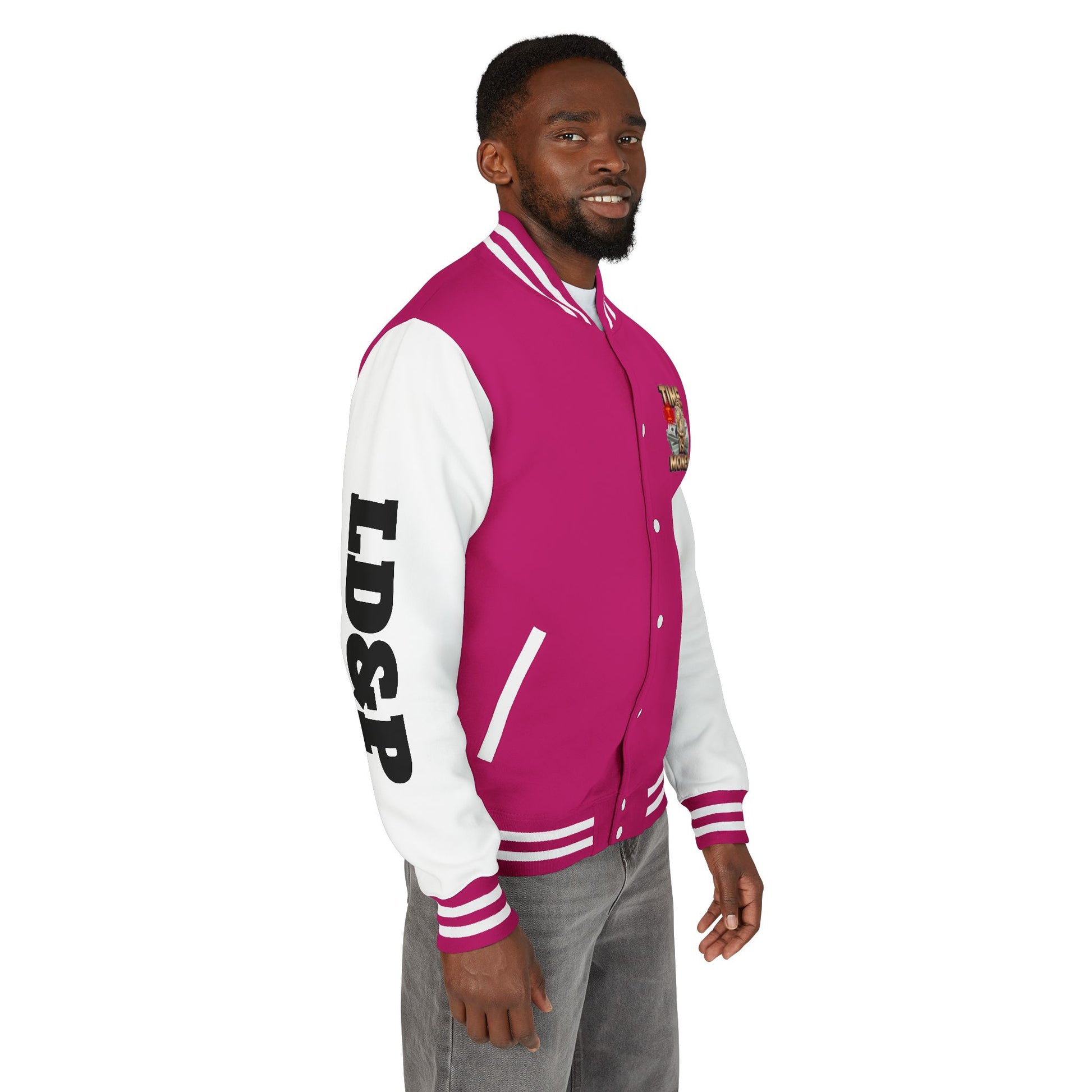 Unisex Heavyweight Letterman Jacket – Time is Money Design