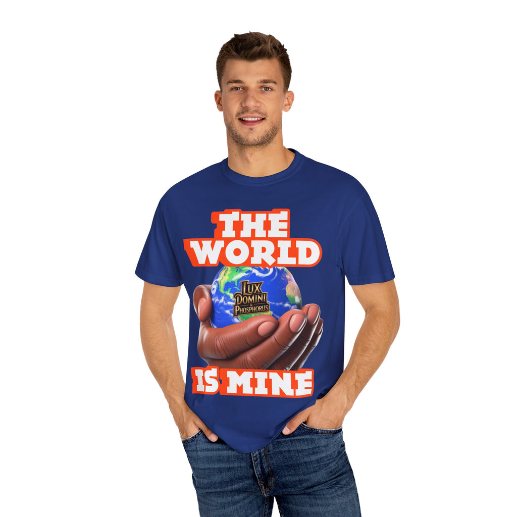 Unisex T-shirt Lux Domini and Phosphoros The World is Mine Design