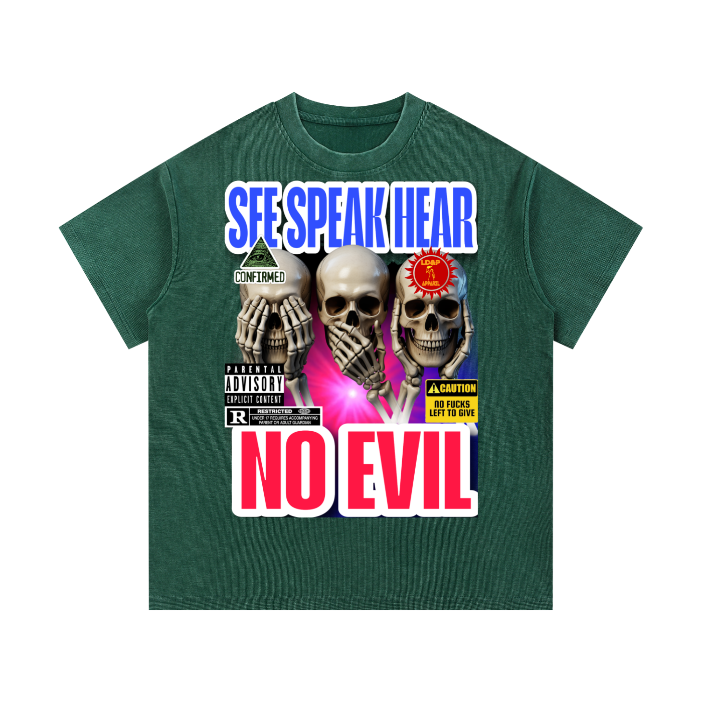 Mineral Wash Waffle Knit T-Shirt SEE SPEAK HEAR NO EVIL LD&P APPAREL