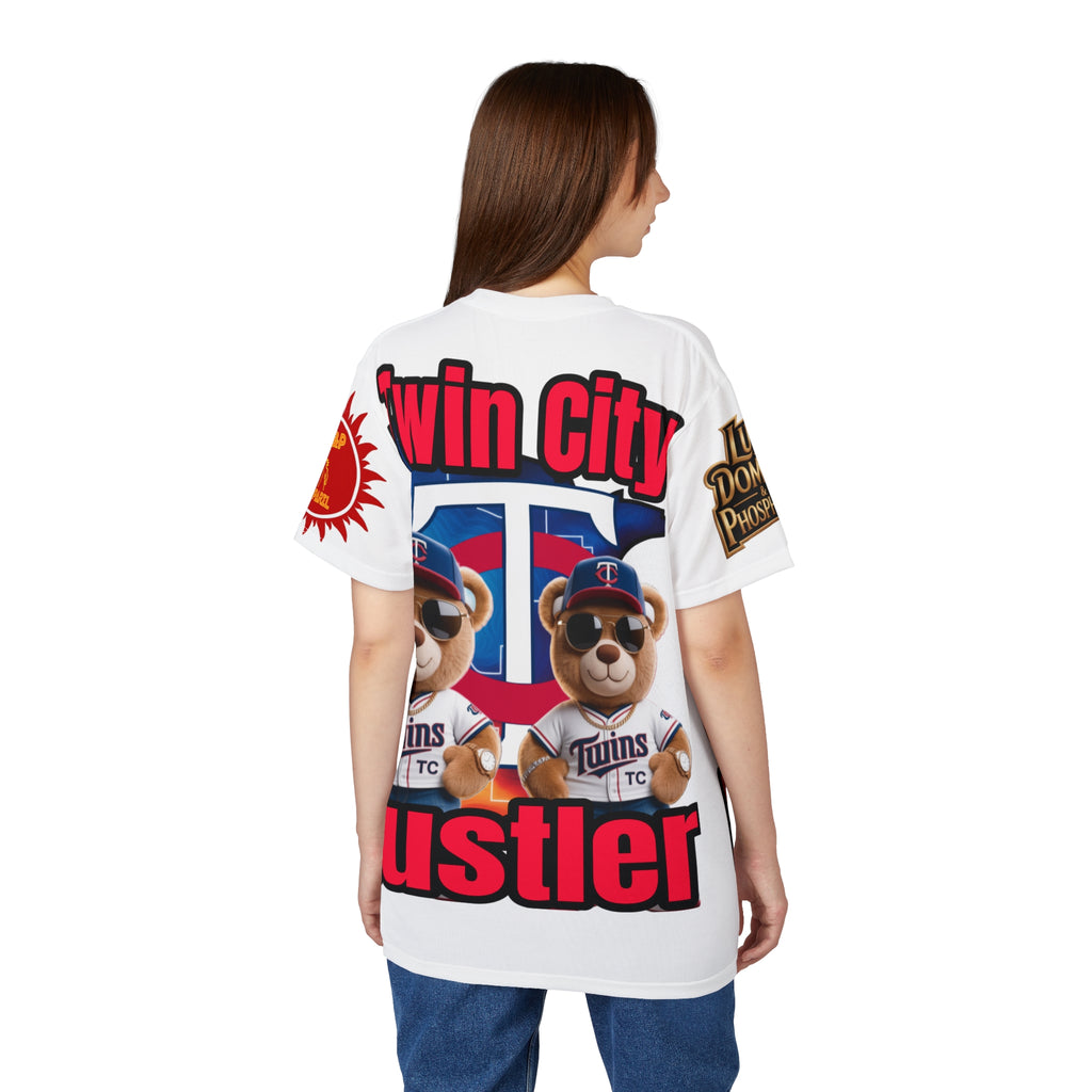 White Twin City HUSTLER Print Unisex Cut & Sew Tee