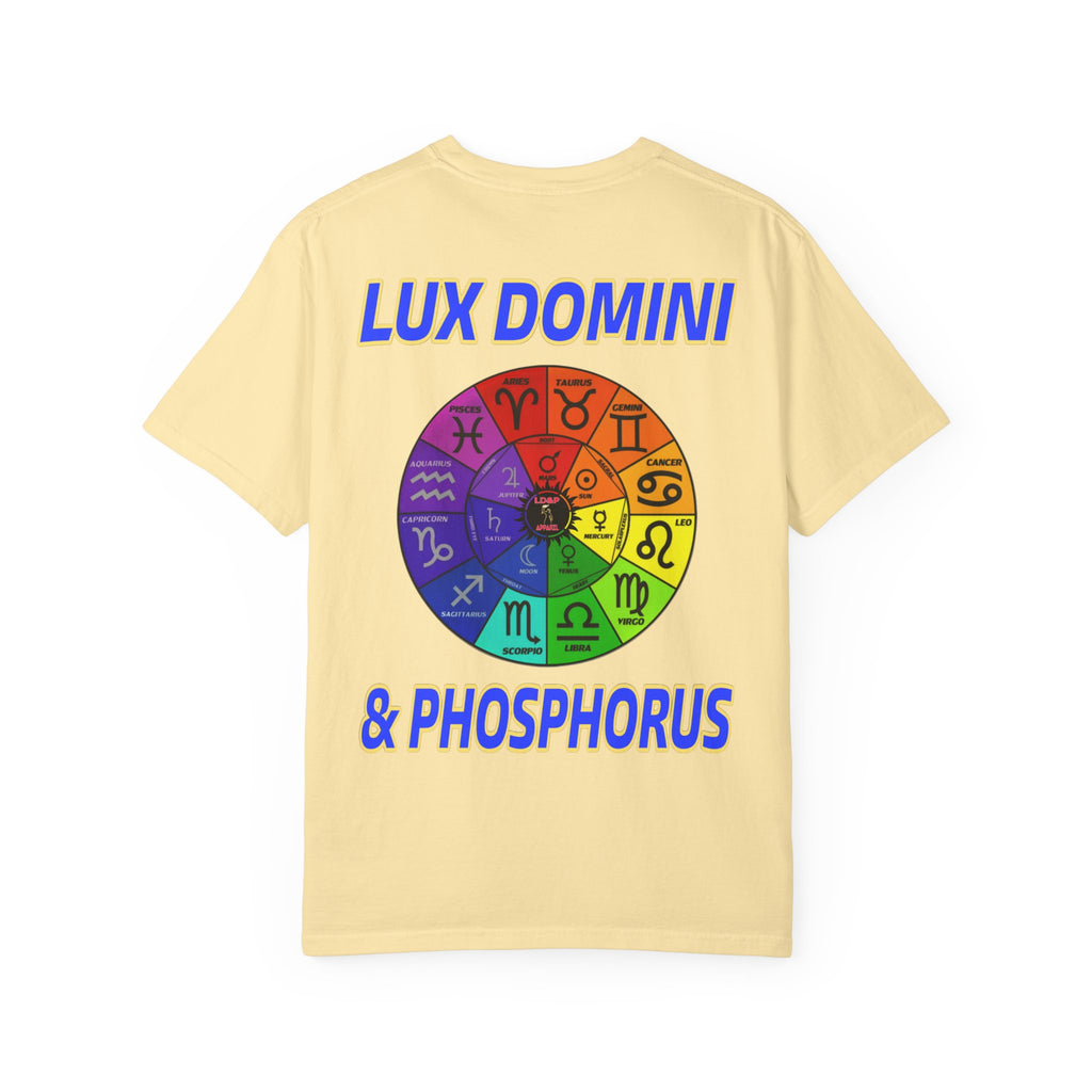 Unisex T-shirt Lux Domini and Phosphorus Zodiac Wheel Design