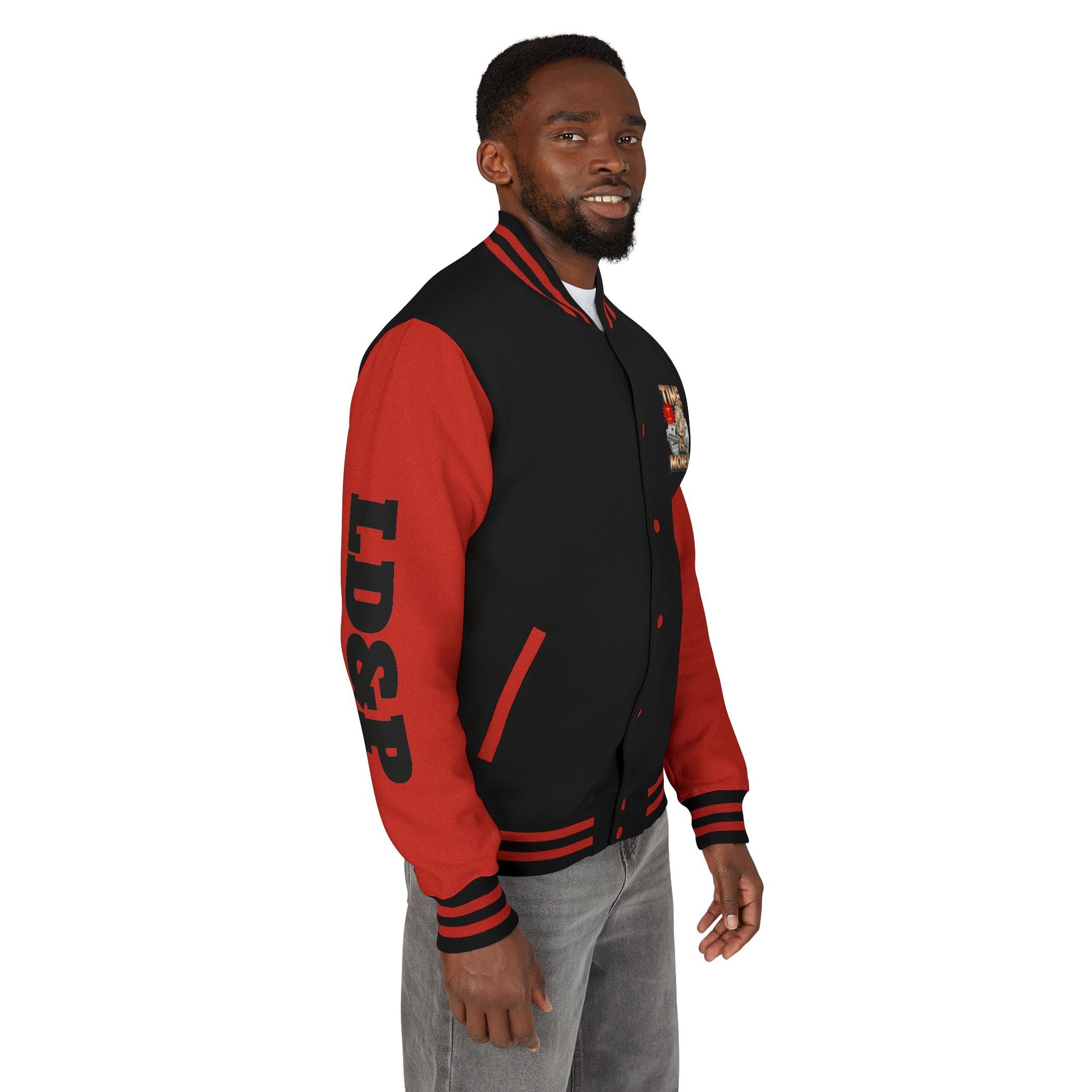 Unisex Heavyweight Letterman Jacket – Time is Money Design