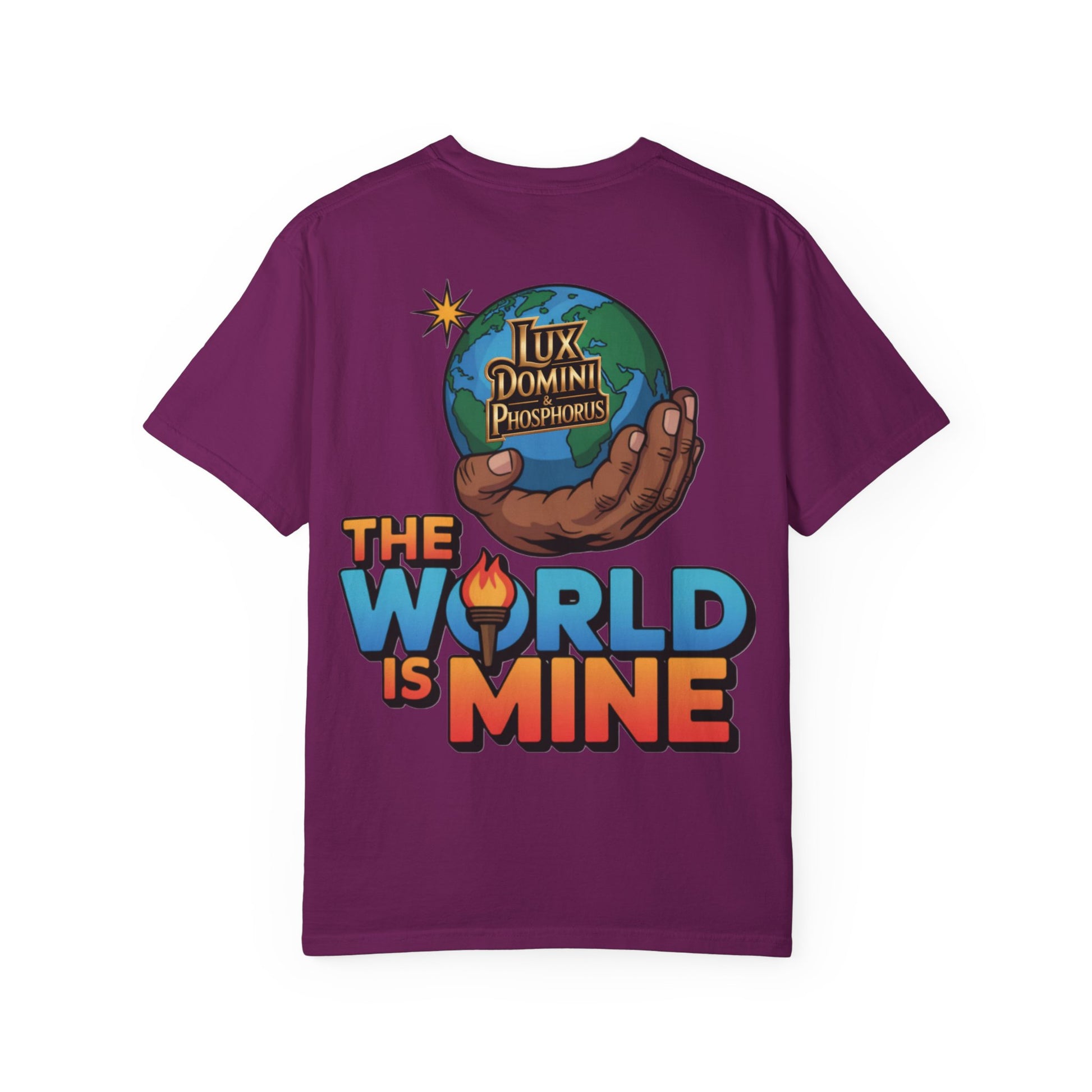 Unisex T-shirt Lux Domini and Phosphoros The World is Mine Design