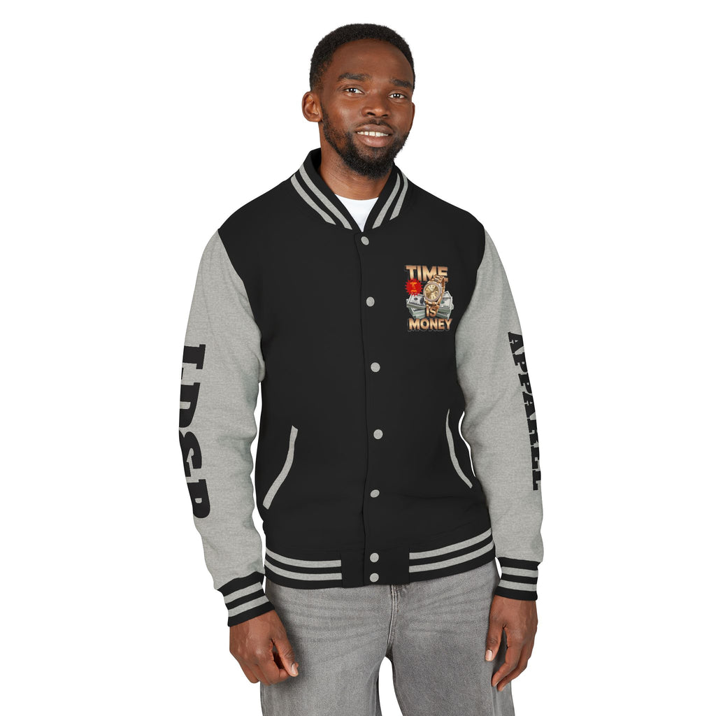 Unisex Heavyweight Letterman Jacket – Time is Money Design