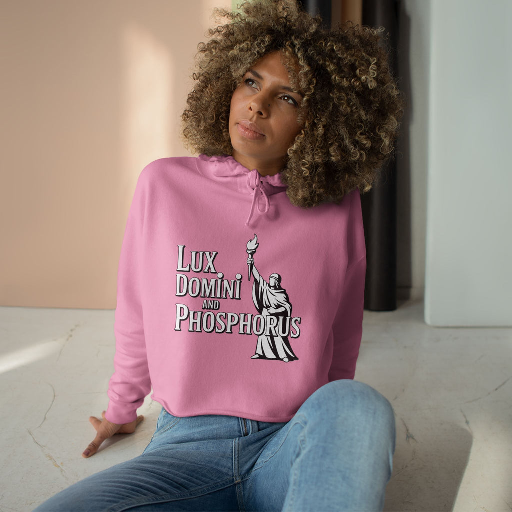 Lux Domini & Phosphorus Crop Hoodie — Gothic Latin Graphic