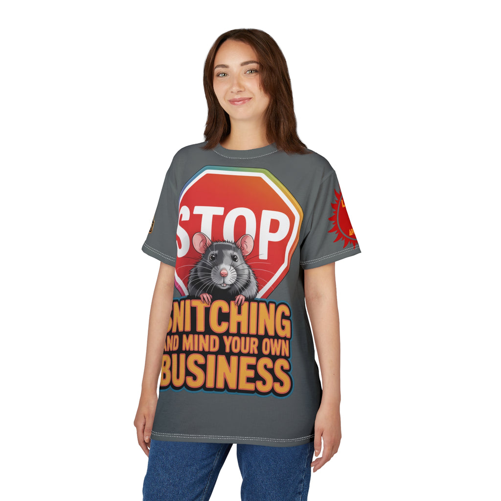 Grey Stop Snitching Print Unisex Cut & Sew Tee