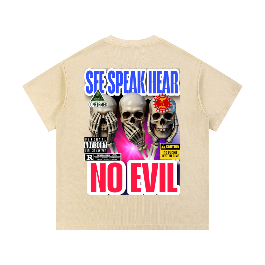 Mineral Wash Waffle Knit T-Shirt SEE SPEAK HEAR NO EVIL LD&P APPAREL