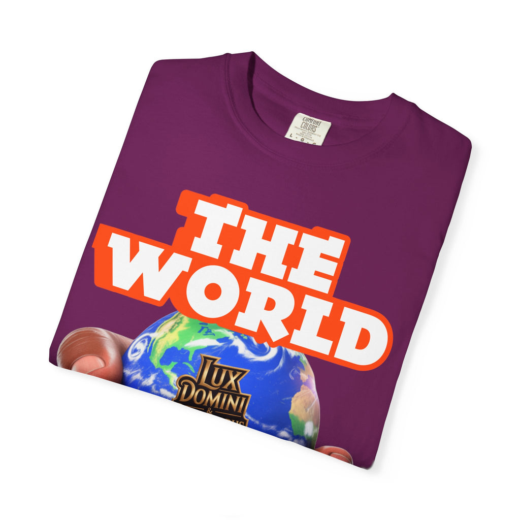 Unisex T-shirt Lux Domini and Phosphoros The World is Mine Design
