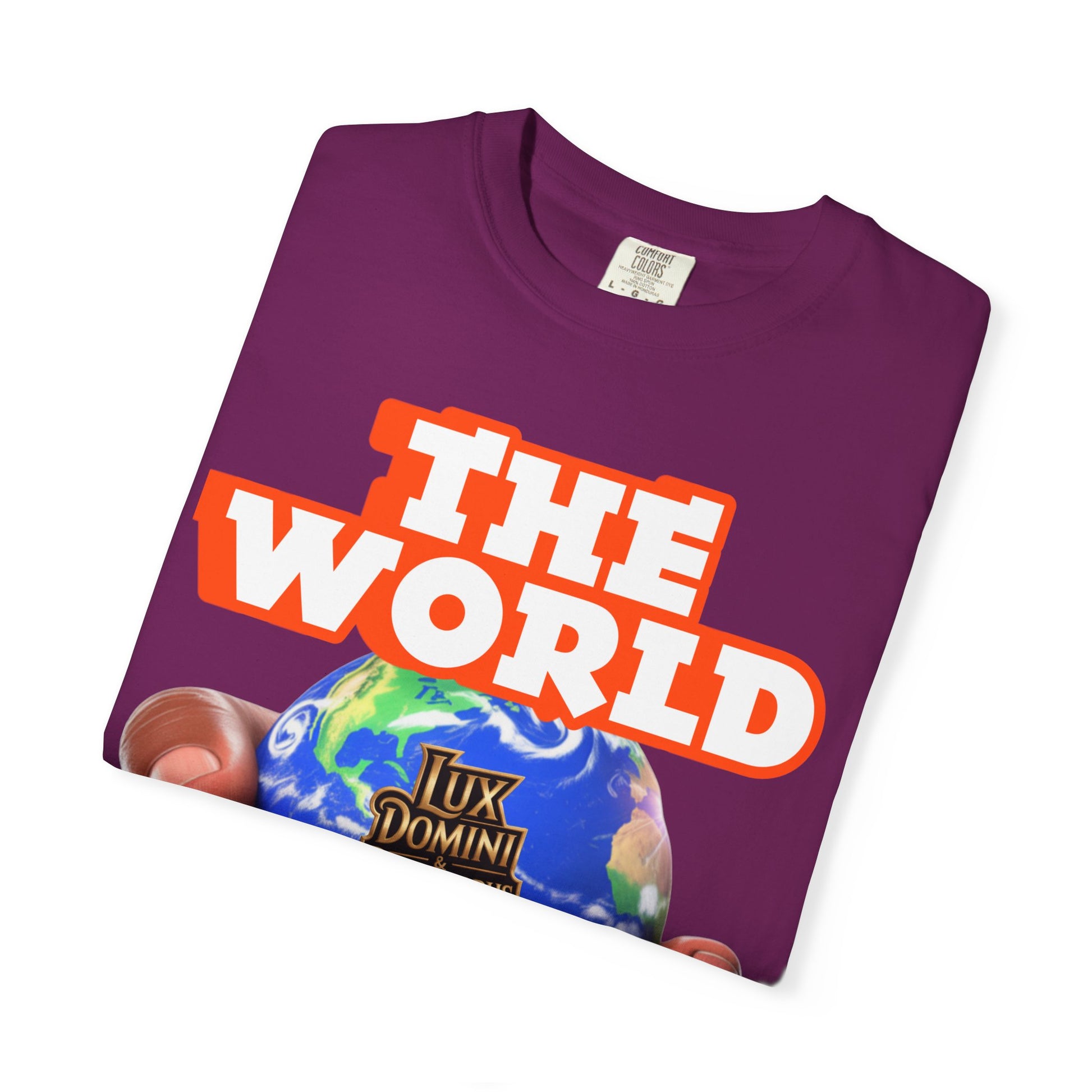 Unisex T-shirt Lux Domini and Phosphoros The World is Mine Design