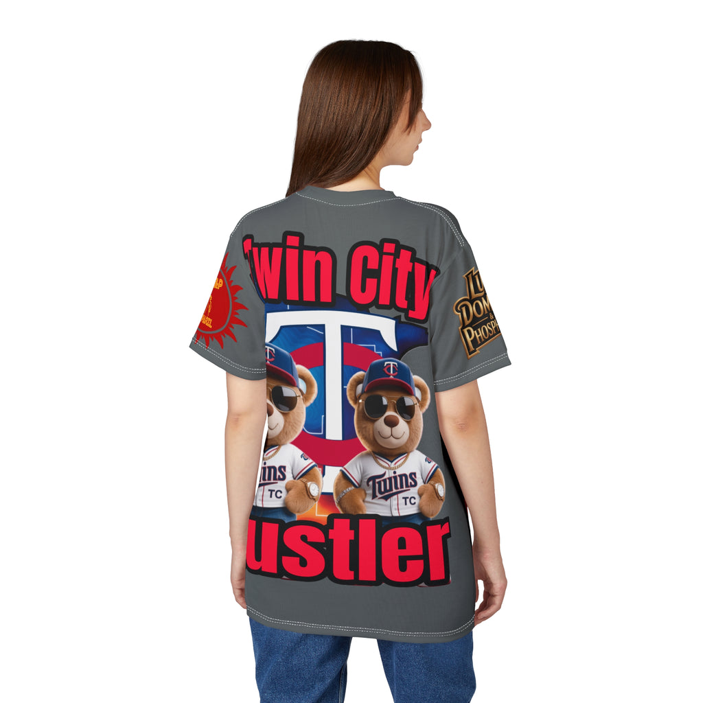 Grey Twin City HUSTLER Print Unisex Cut & Sew Tee