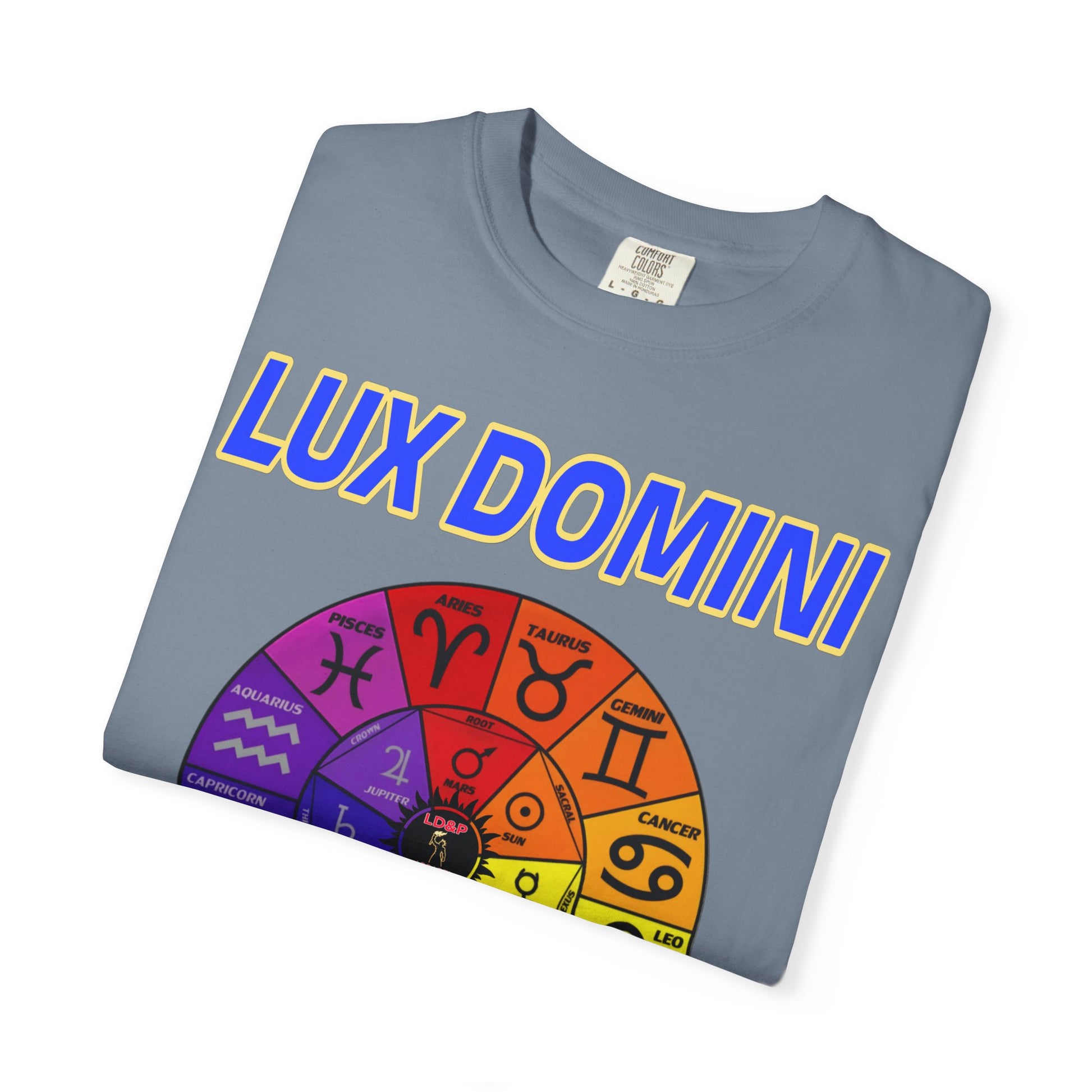 Unisex T-shirt Lux Domini and Phosphorus Zodiac Wheel Design