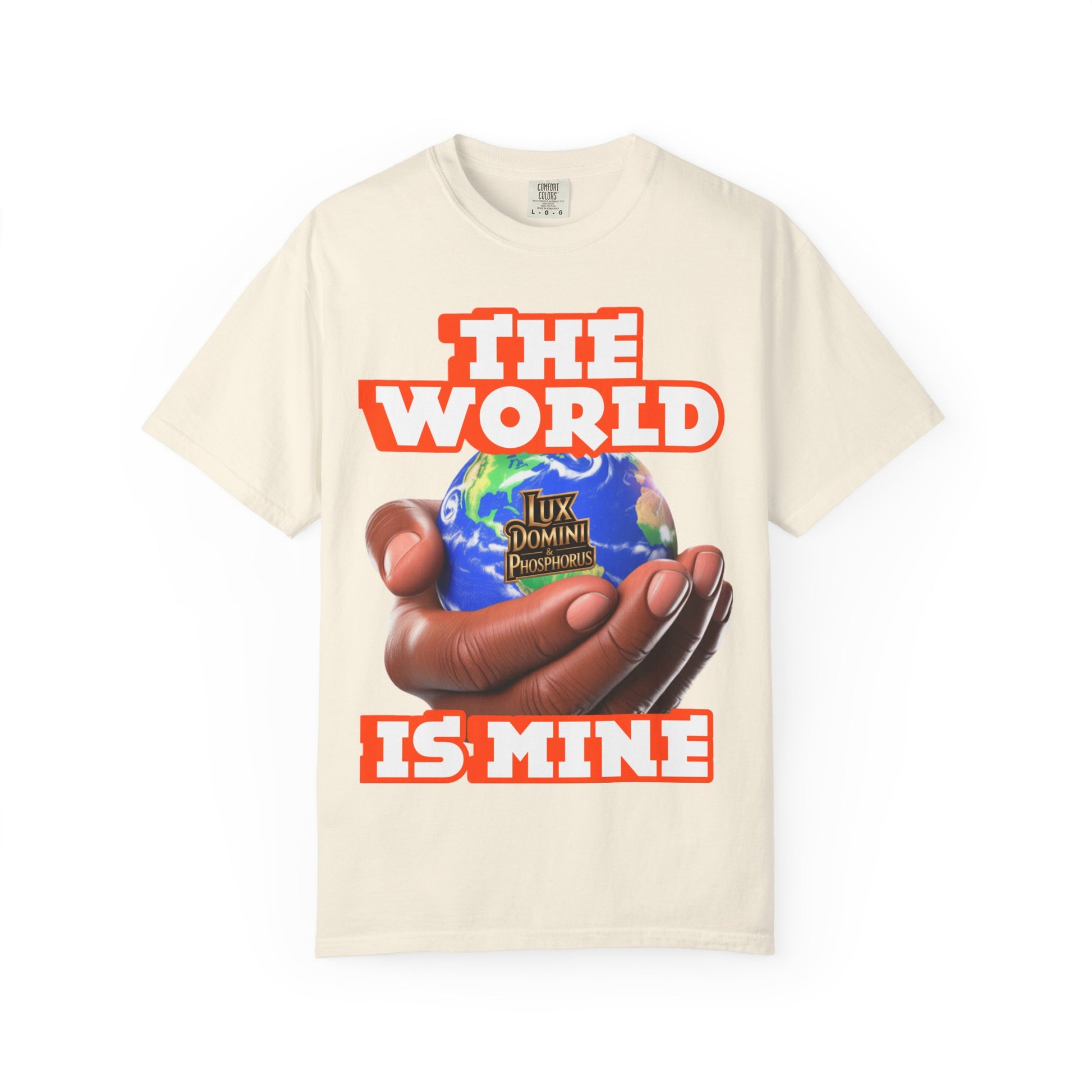 Unisex T-shirt Lux Domini and Phosphoros The World is Mine Design