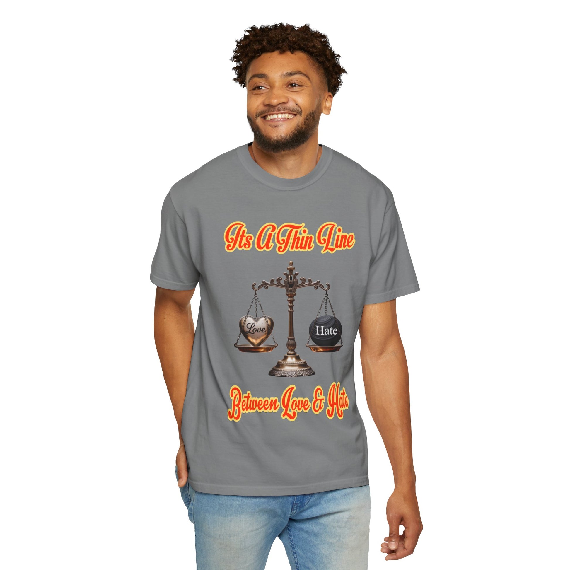 Garment-Dyed T-shirt Thin Line Love Hate LD&amp;P APPAREL Design