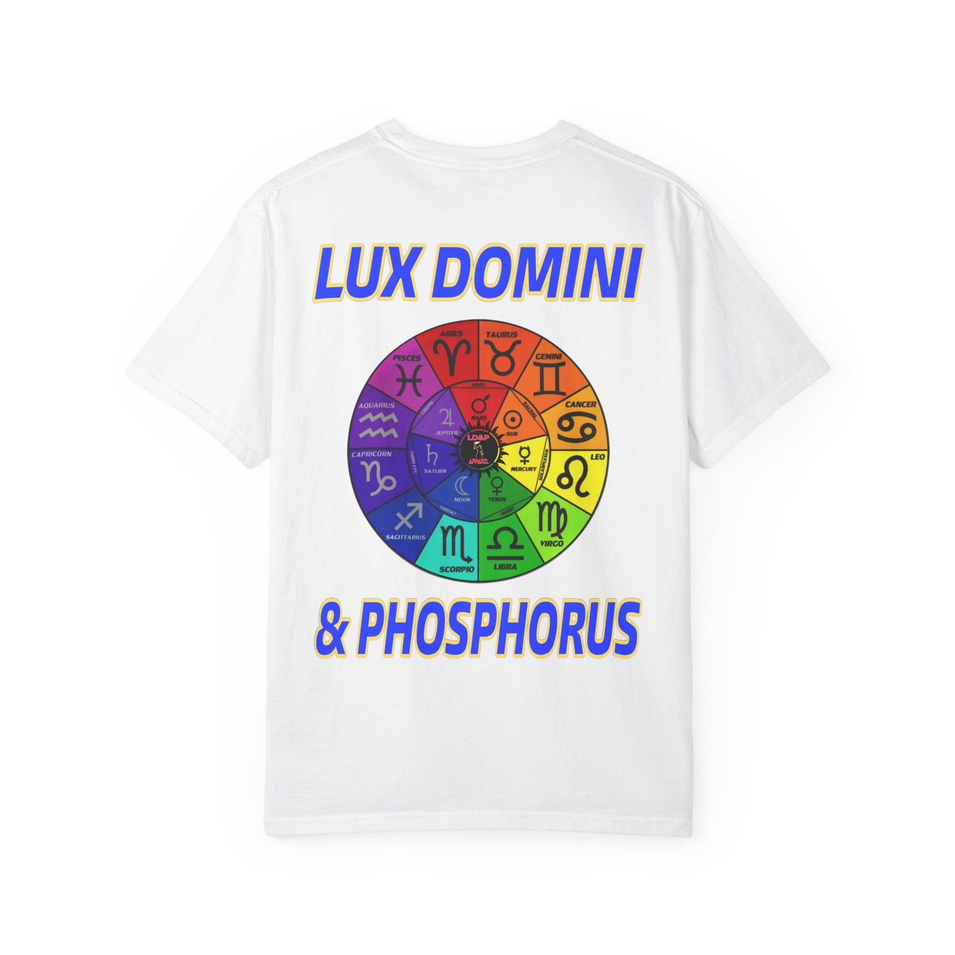 Unisex T-shirt Lux Domini and Phosphorus Zodiac Wheel Design