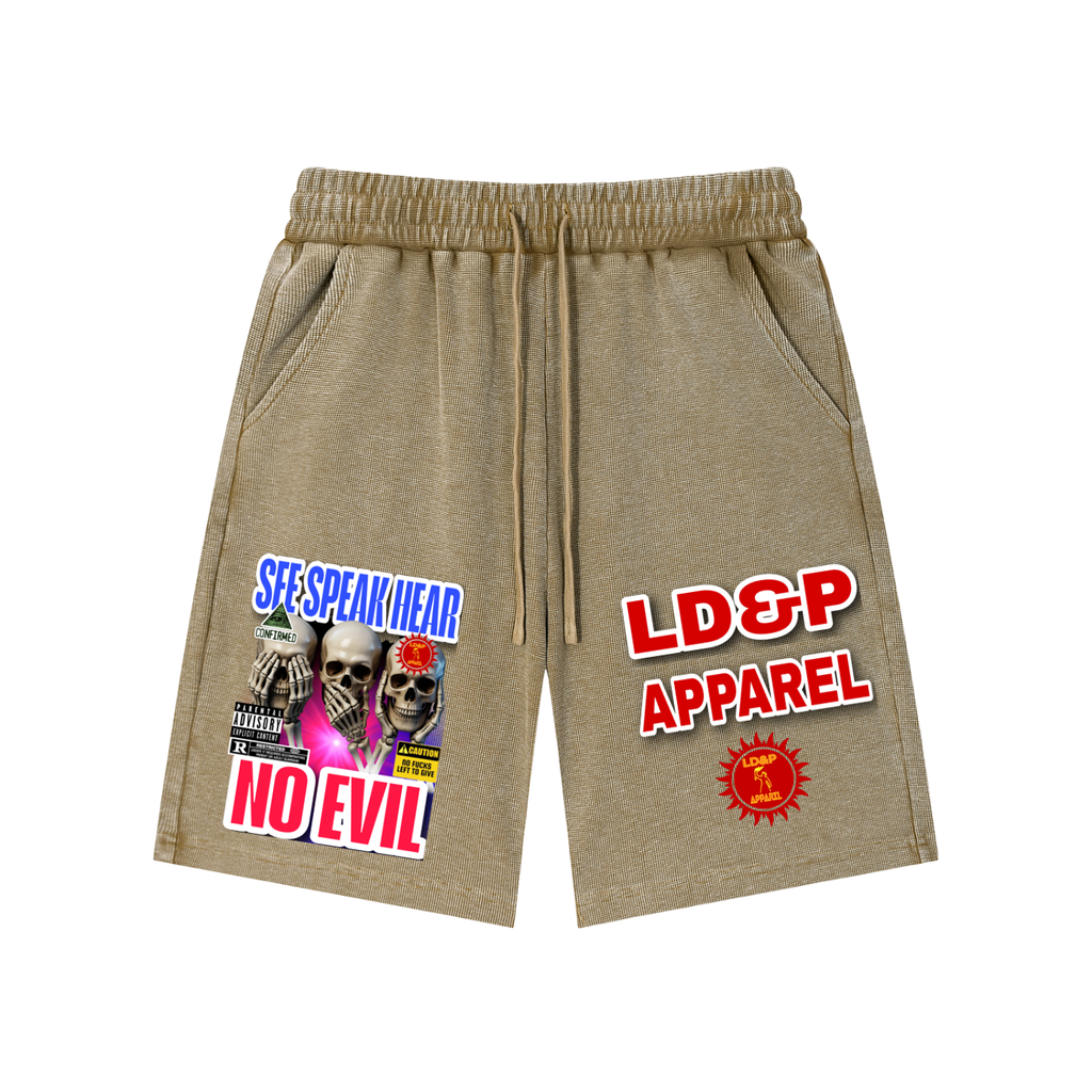 Mineral Wash Waffle Knit Shorts  SEE SPEAK HEAR NO EVIL LD&P APPAREL