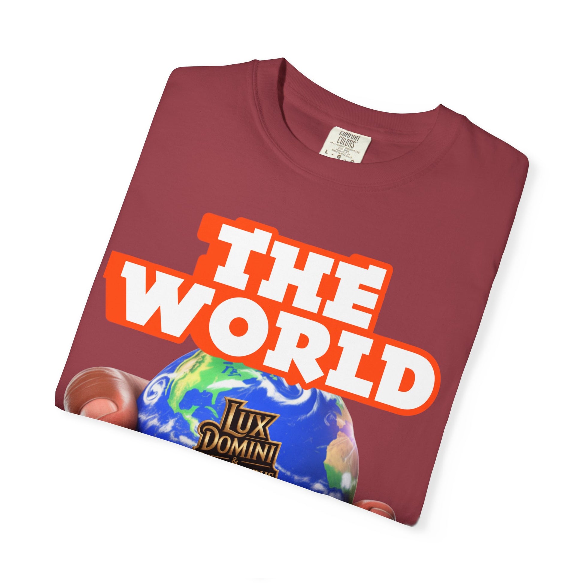 Unisex T-shirt Lux Domini and Phosphoros The World is Mine Design