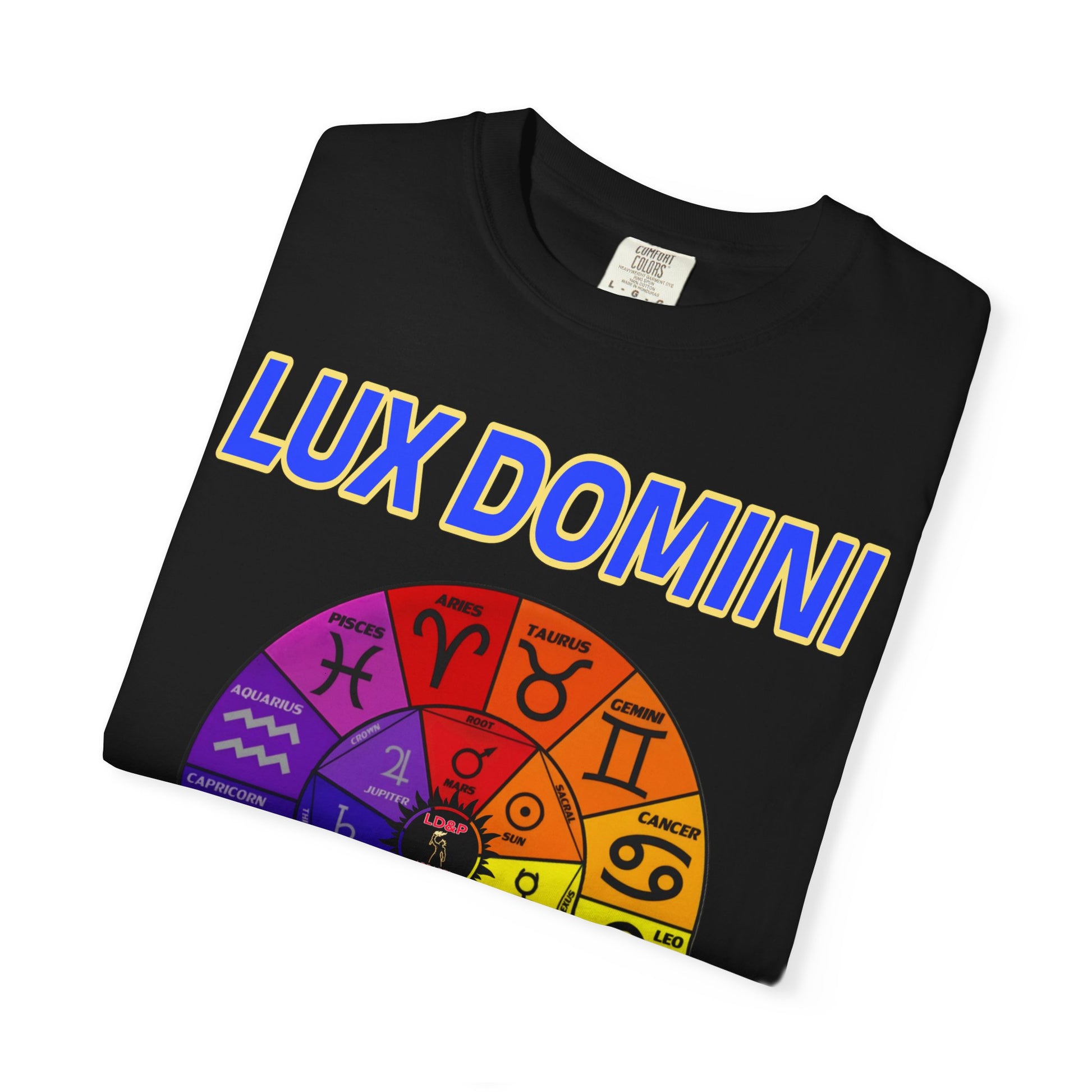 Unisex T-shirt Lux Domini and Phosphorus Zodiac Wheel Design