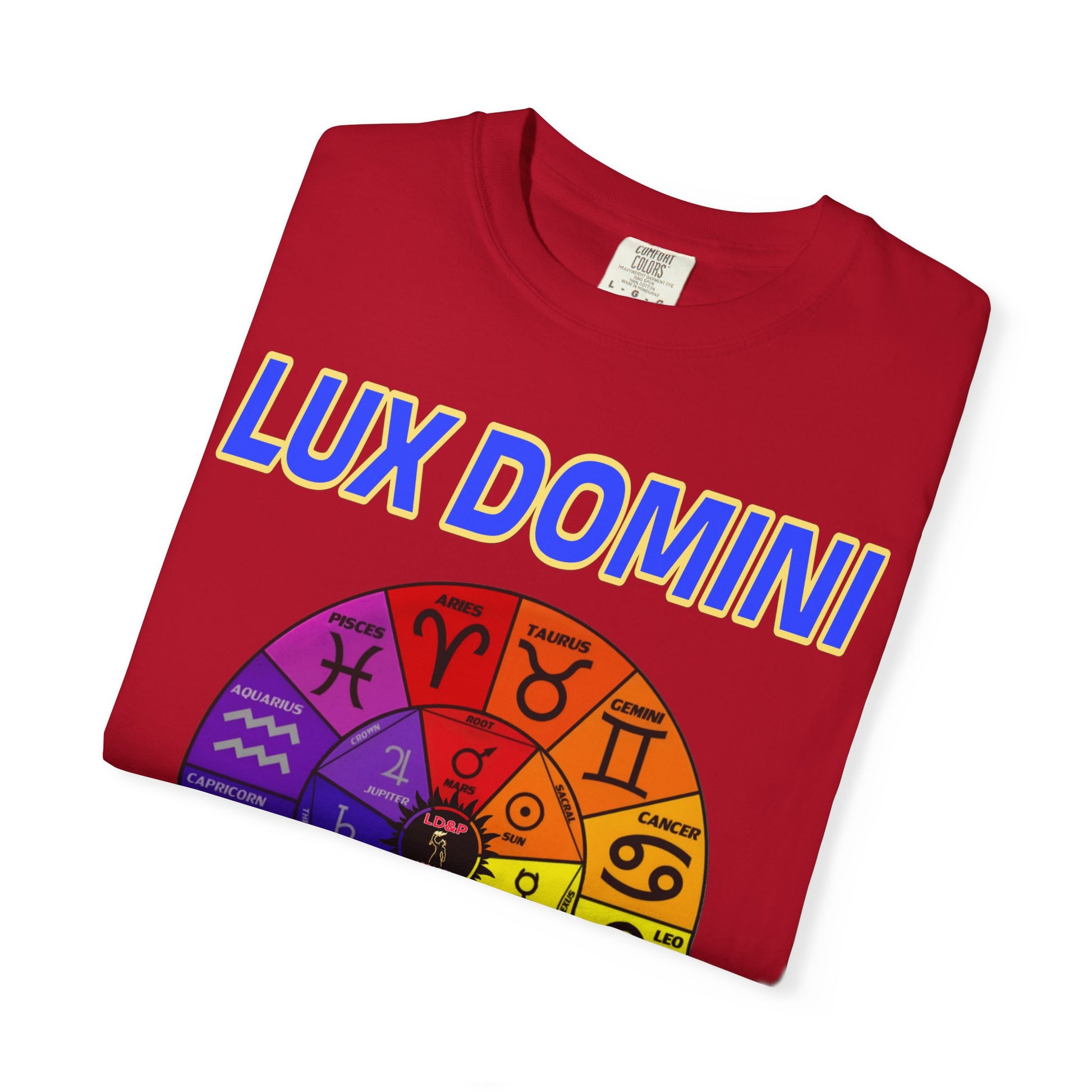Unisex T-shirt Lux Domini and Phosphorus Zodiac Wheel Design