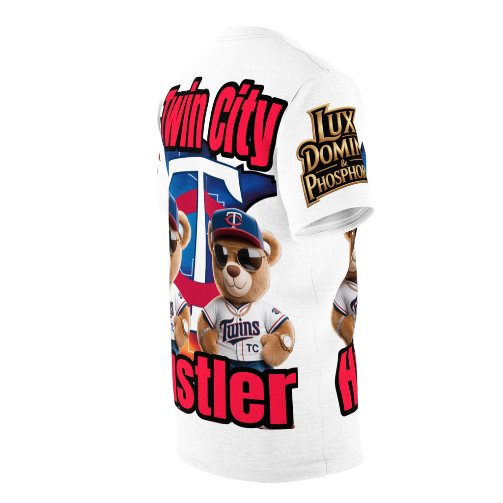 White Twin City HUSTLER Print Unisex Cut & Sew Tee