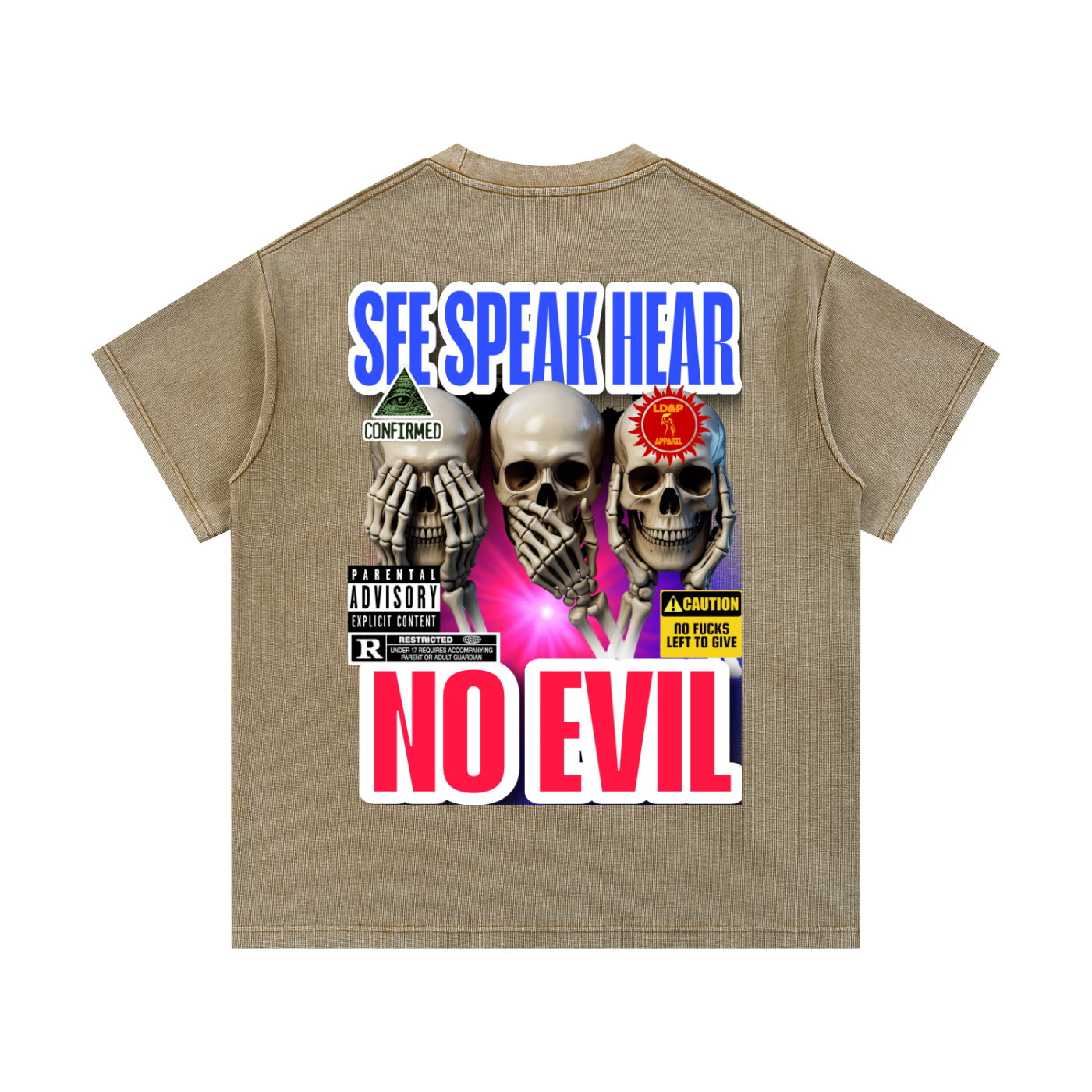 Mineral Wash Waffle Knit T-Shirt SEE SPEAK HEAR NO EVIL LD&P APPAREL