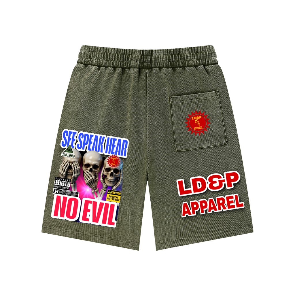 Mineral Wash Waffle Knit Shorts  SEE SPEAK HEAR NO EVIL LD&P APPAREL