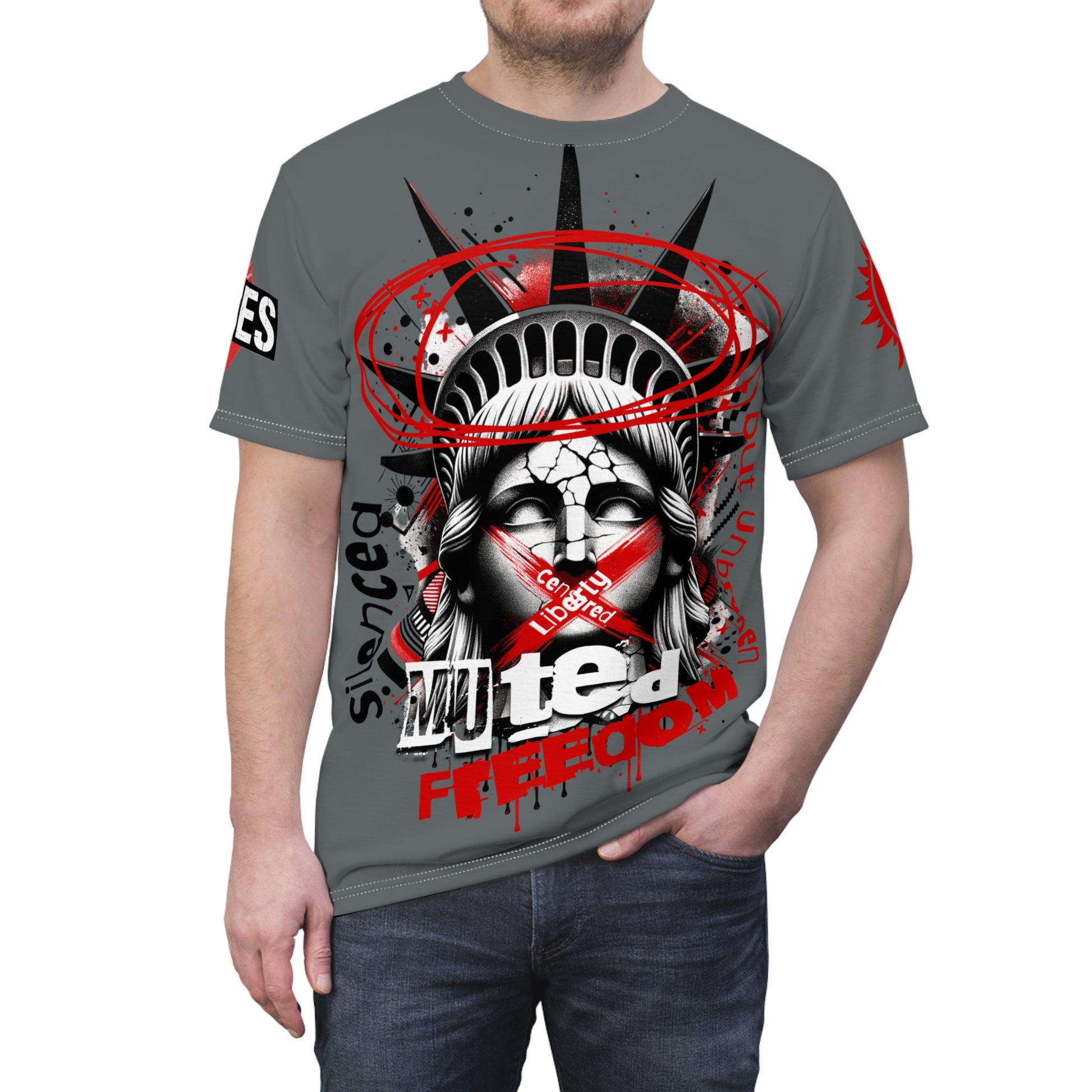 Muted Freedom LD&P APPAREL DESIGN Graphic Tee Shirt Grey