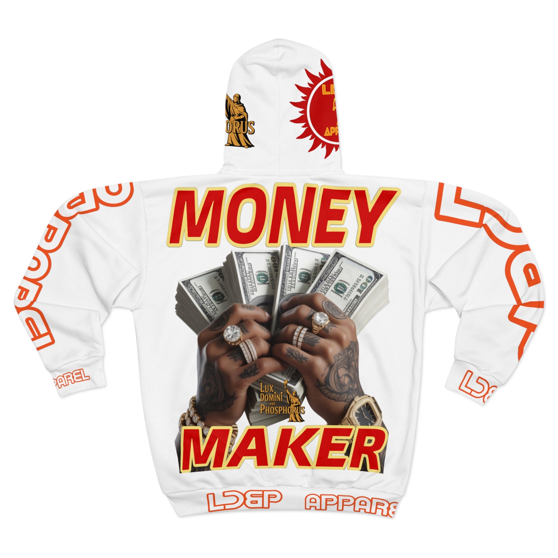Money Maker Unisex Zip Hoodie - LD&P Apparel Design white