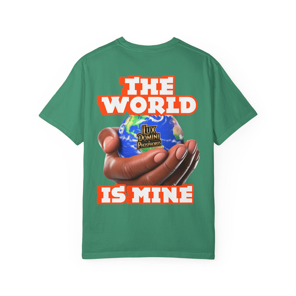 Unisex T-shirt Lux Domini and Phosphoros The World is Mine Design
