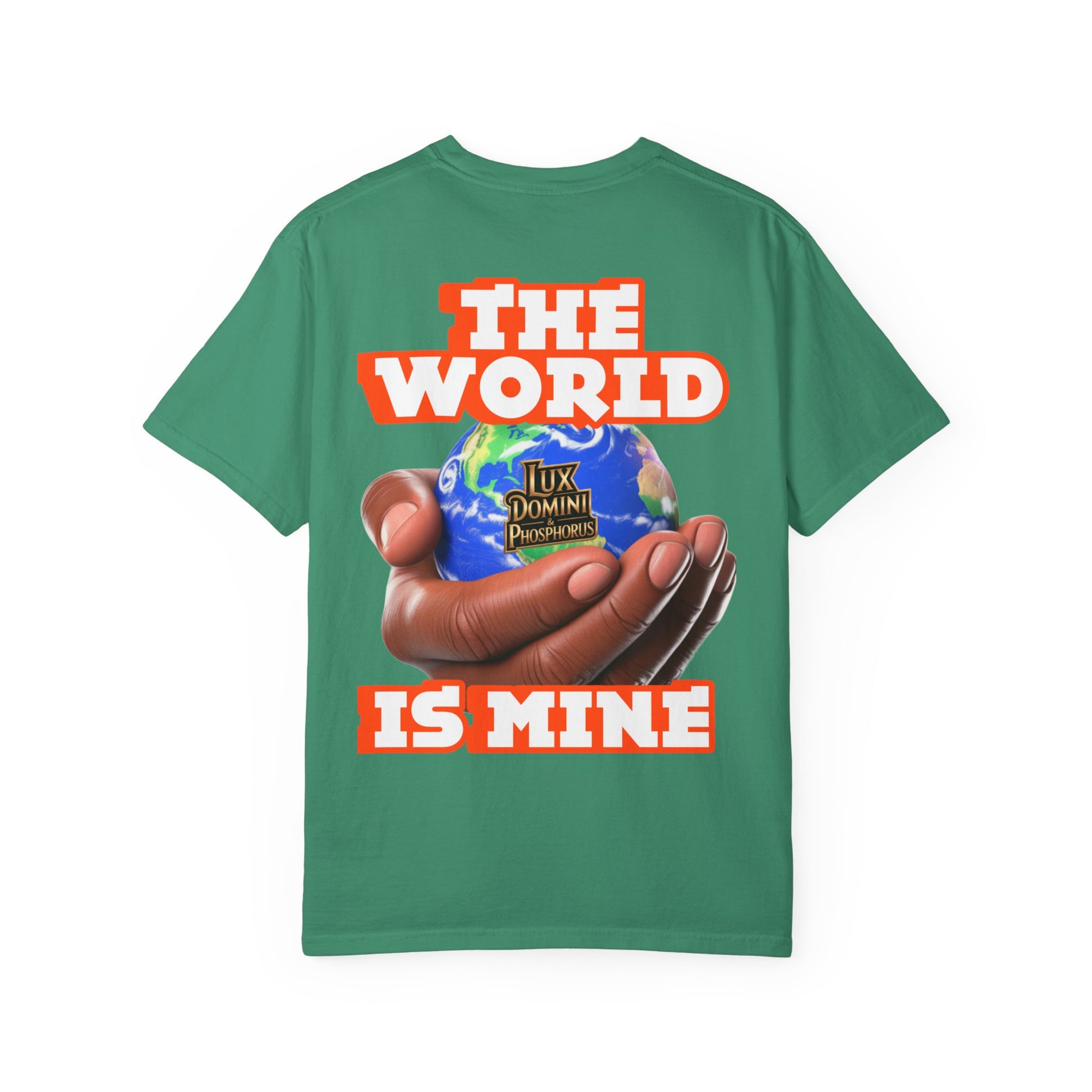 Unisex T-shirt Lux Domini and Phosphoros The World is Mine Design