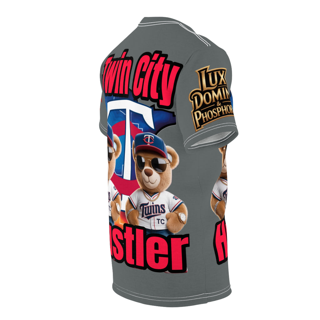 Grey Twin City HUSTLER Print Unisex Cut & Sew Tee