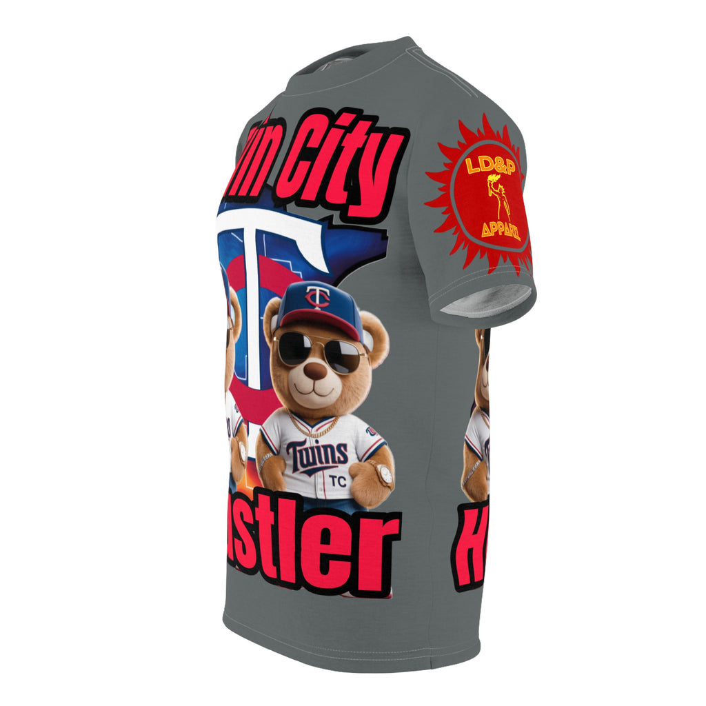 Grey Twin City HUSTLER Print Unisex Cut & Sew Tee