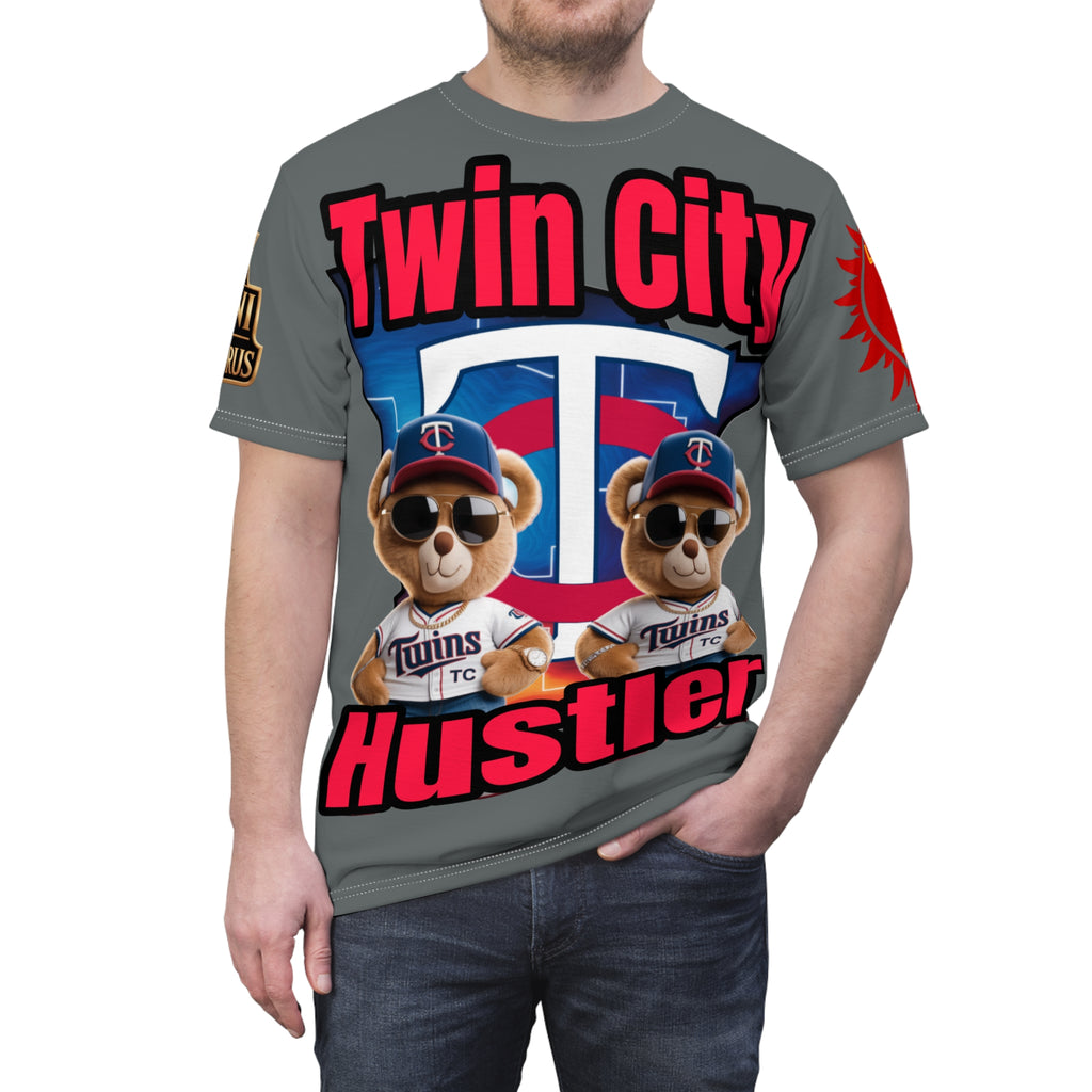 Grey Twin City HUSTLER Print Unisex Cut & Sew Tee