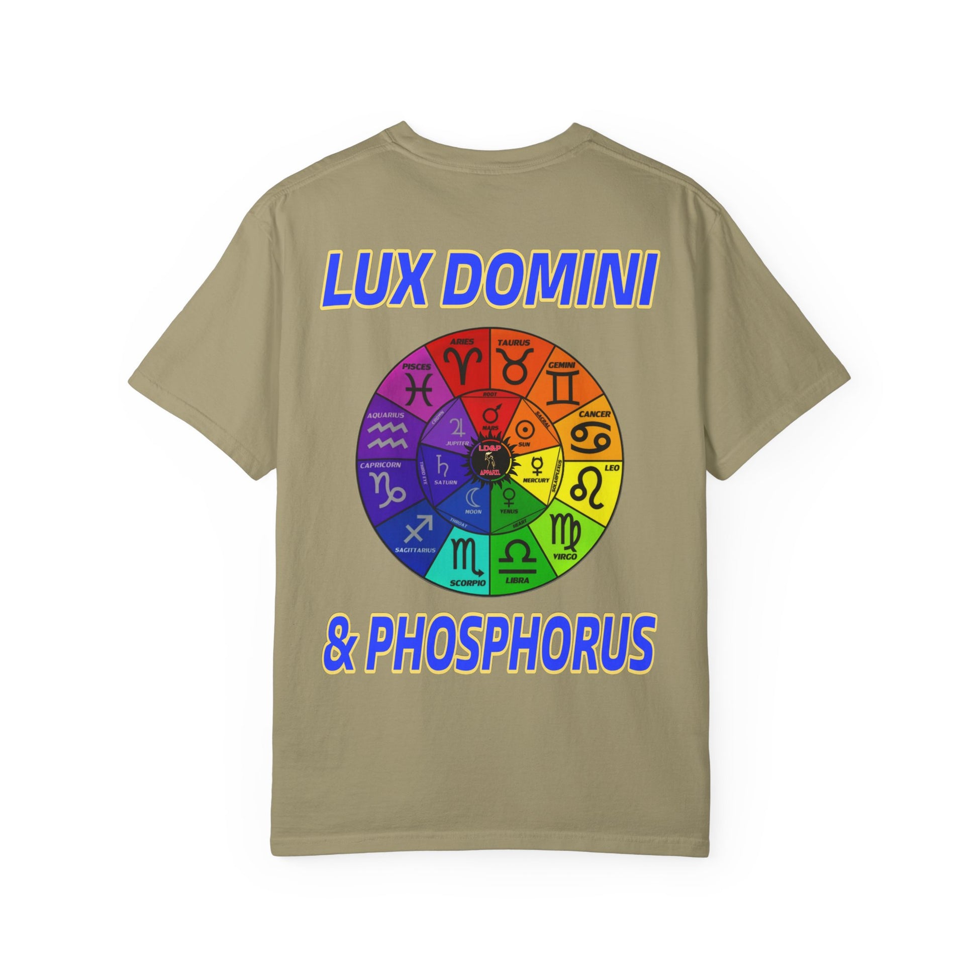 Unisex T-shirt Lux Domini and Phosphorus Zodiac Wheel Design