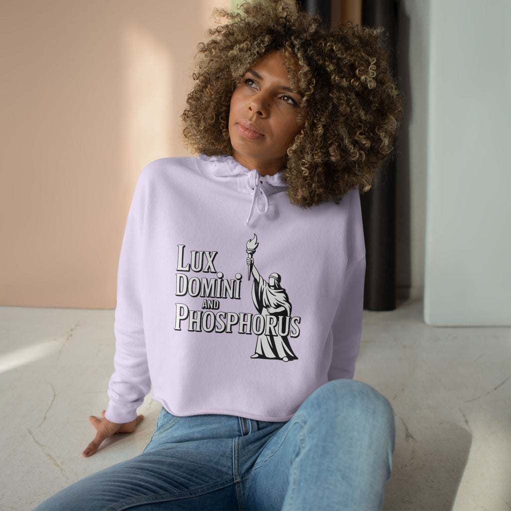 Lux Domini & Phosphorus Crop Hoodie — Gothic Latin Graphic