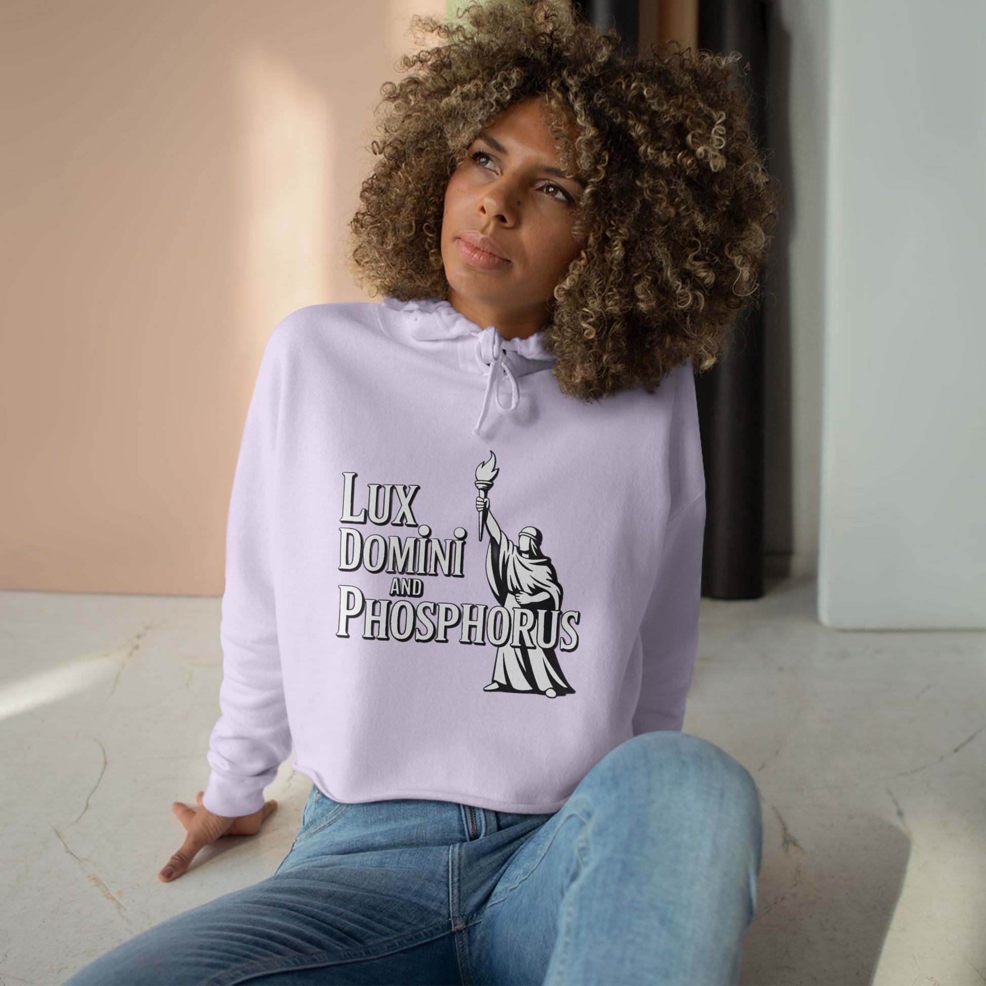 Lux Domini & Phosphorus Crop Hoodie — Gothic Latin Graphic