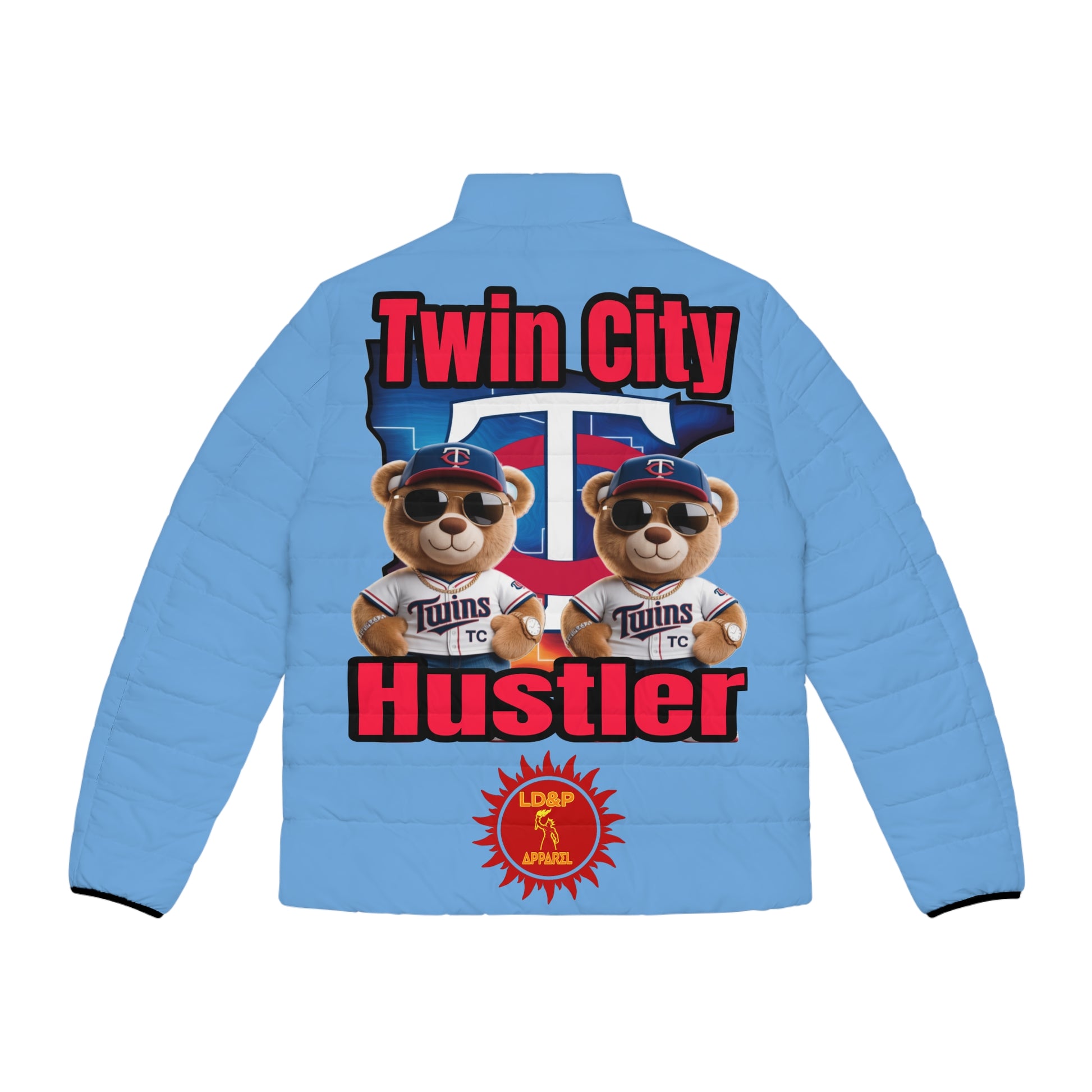 Puffer Jacket Hoodie - Twin City HUSTLER LD&P APPAREL DESIGN light blue
