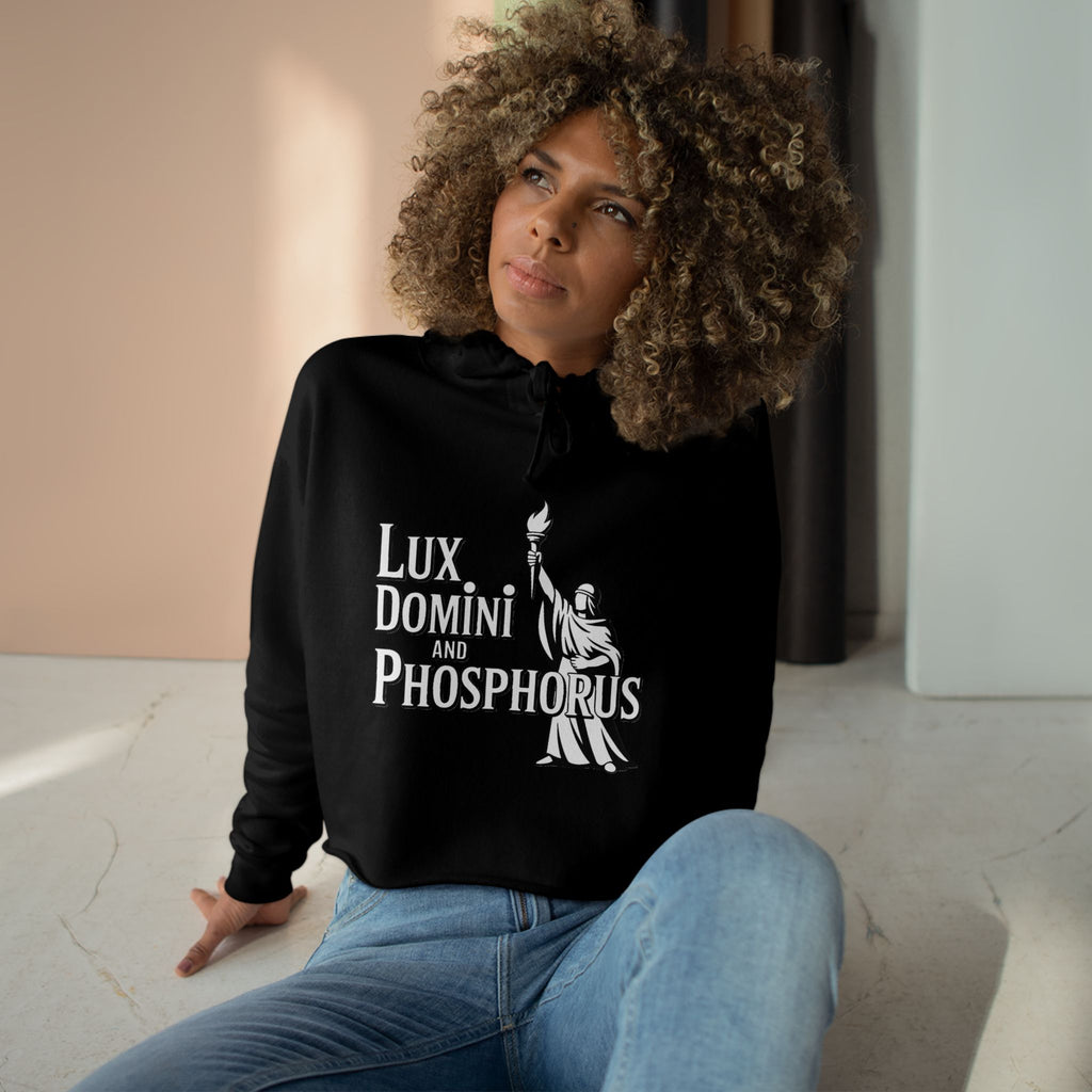 Lux Domini & Phosphorus Crop Hoodie — Gothic Latin Graphic
