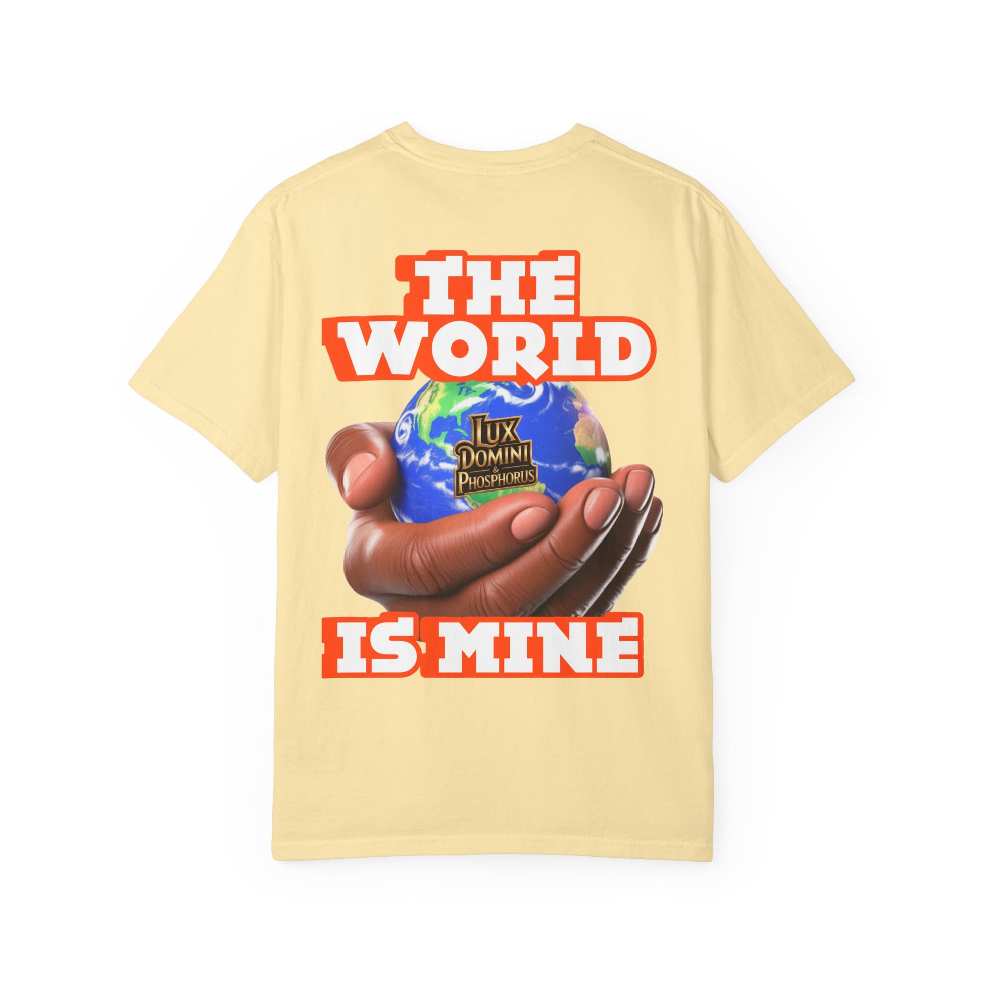 Unisex T-shirt Lux Domini and Phosphoros The World is Mine Design