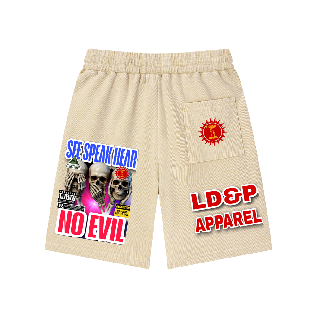 Mineral Wash Waffle Knit Shorts  SEE SPEAK HEAR NO EVIL LD&P APPAREL